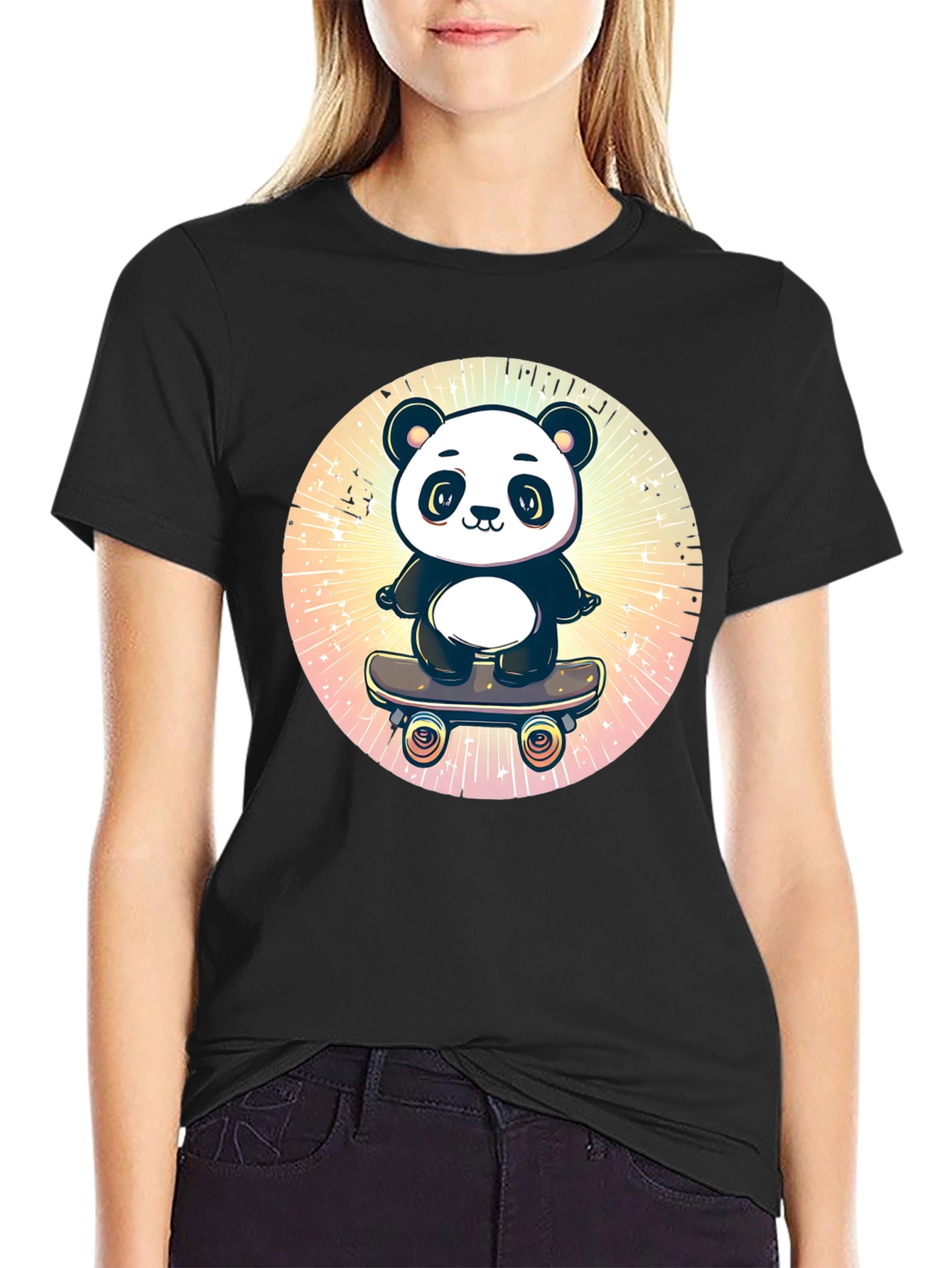 Black Skateboarding Panda Graphic T-Shirt view 2