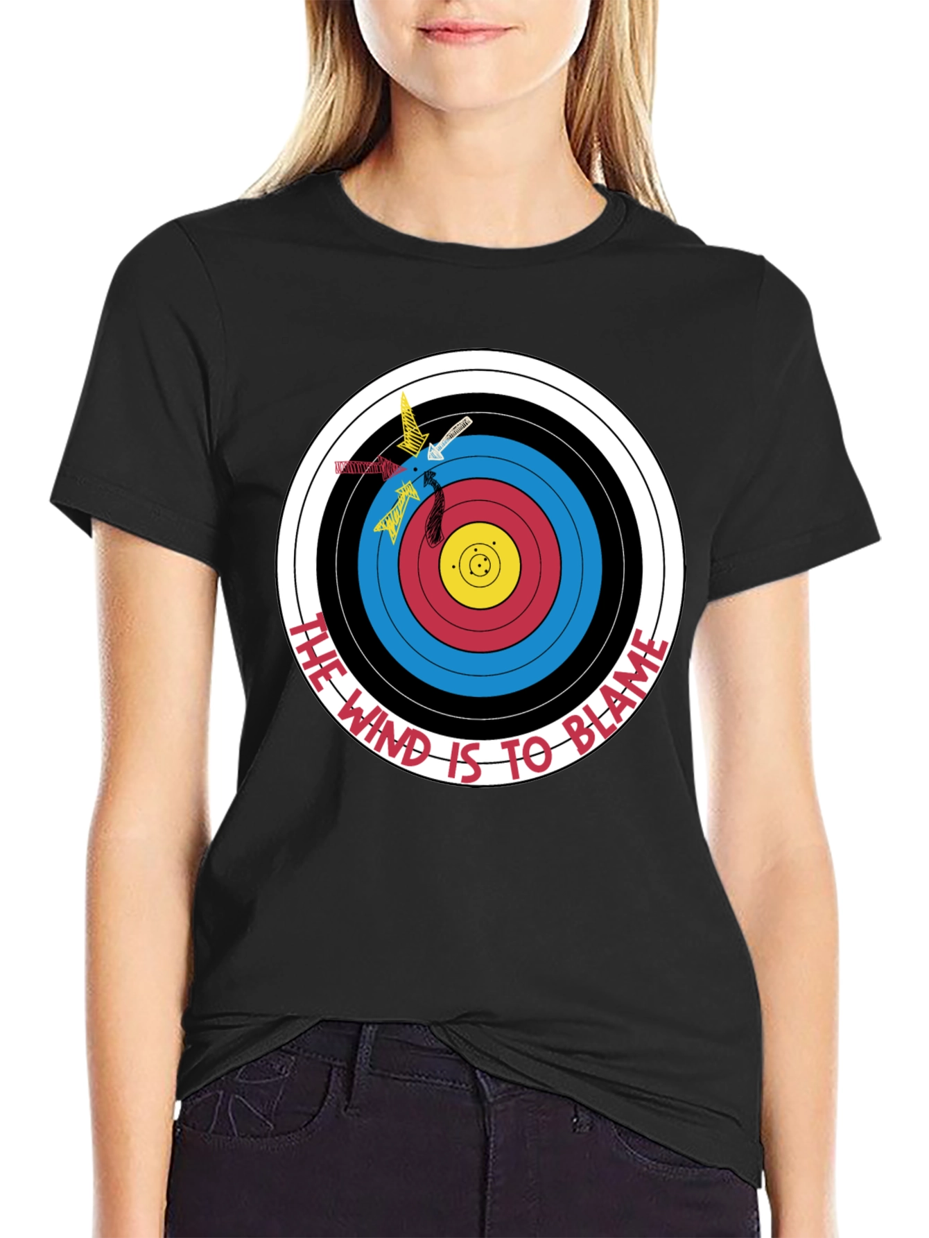 Black Archery Target Graphic T-Shirt - Funny Blame the Wind Tee view 2