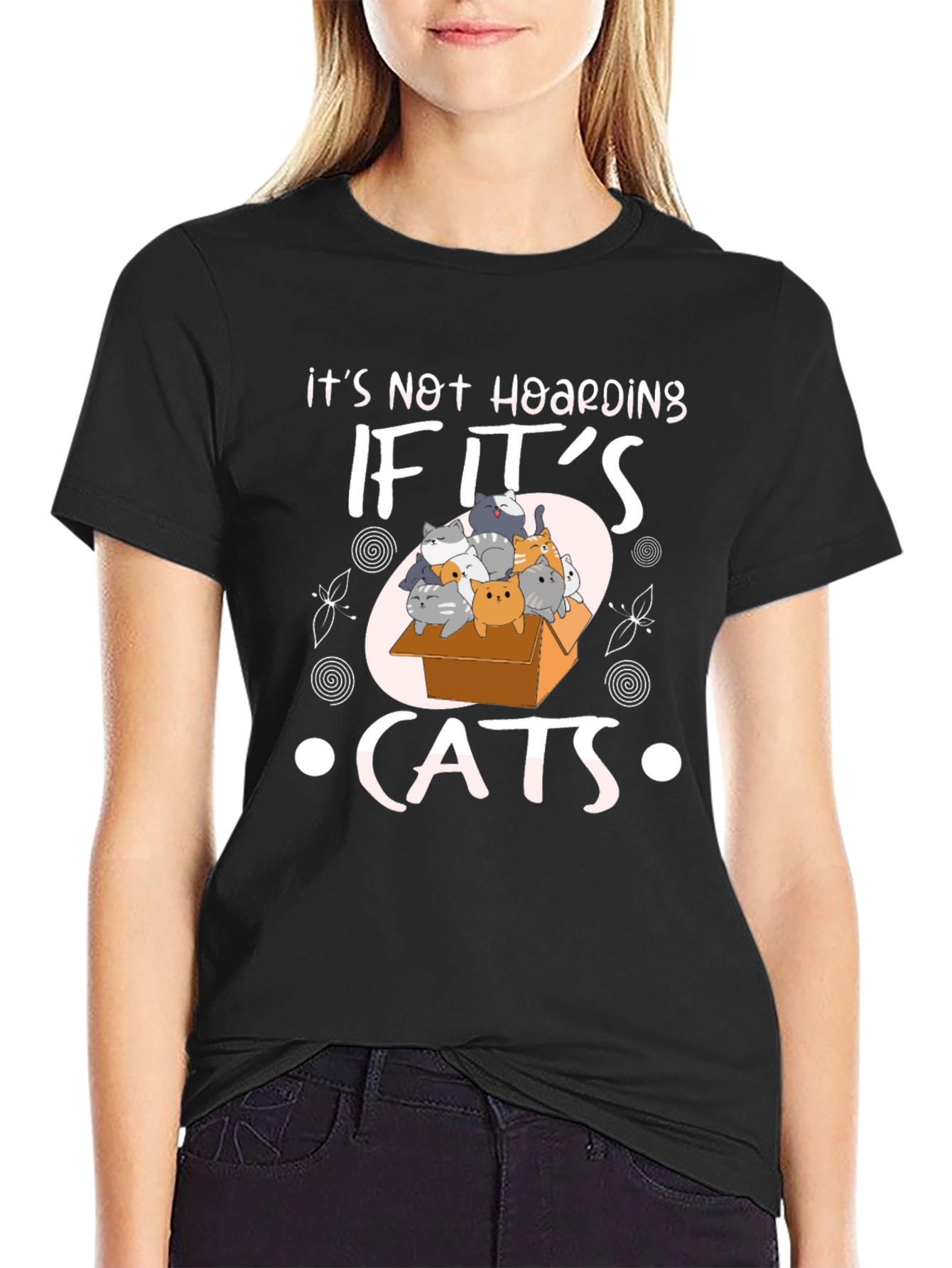 Black It's Not Hoarding If It's Cats T-Shirt view 2