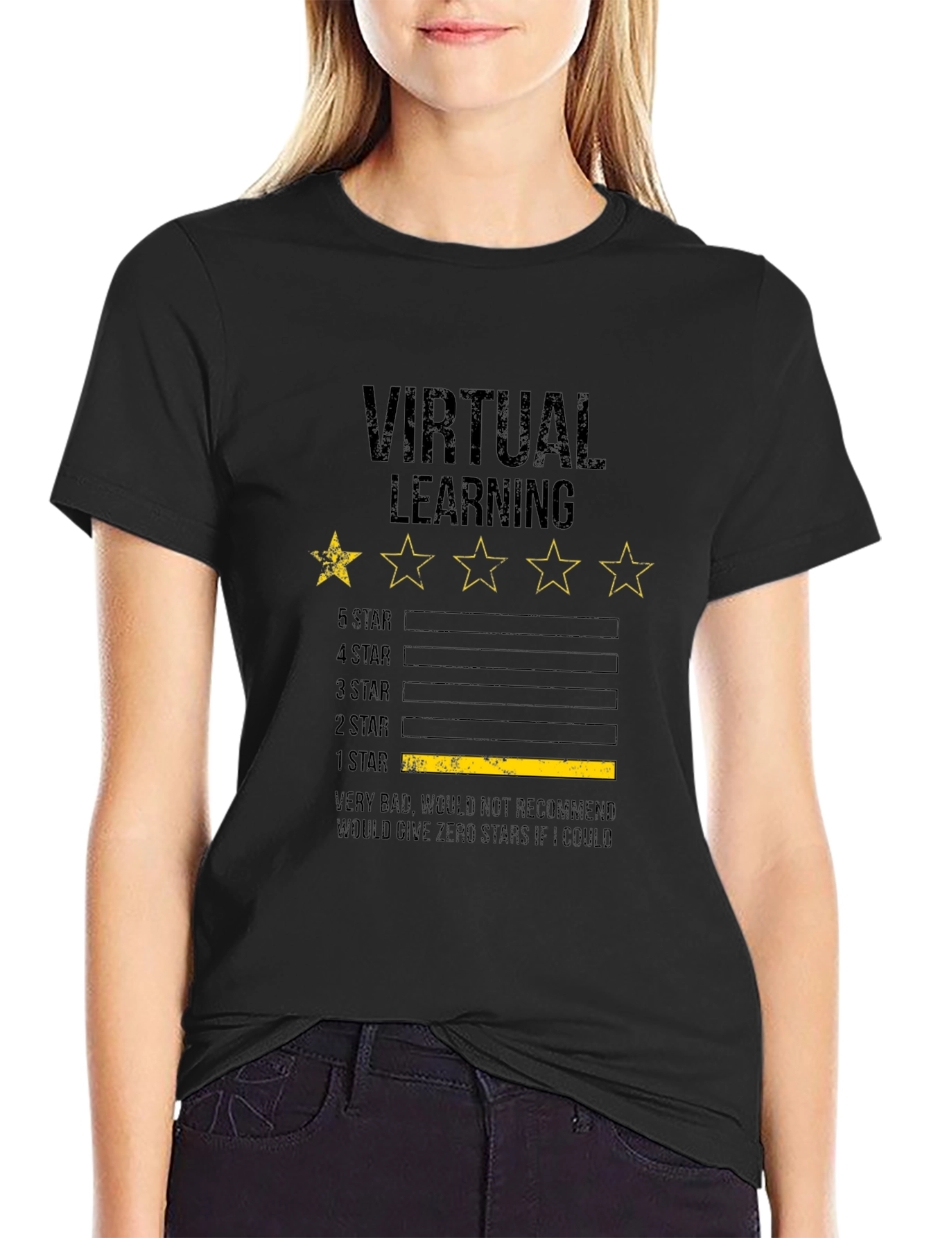 Black Virtual Learning 1-Star Review Graphic T-Shirt view 2