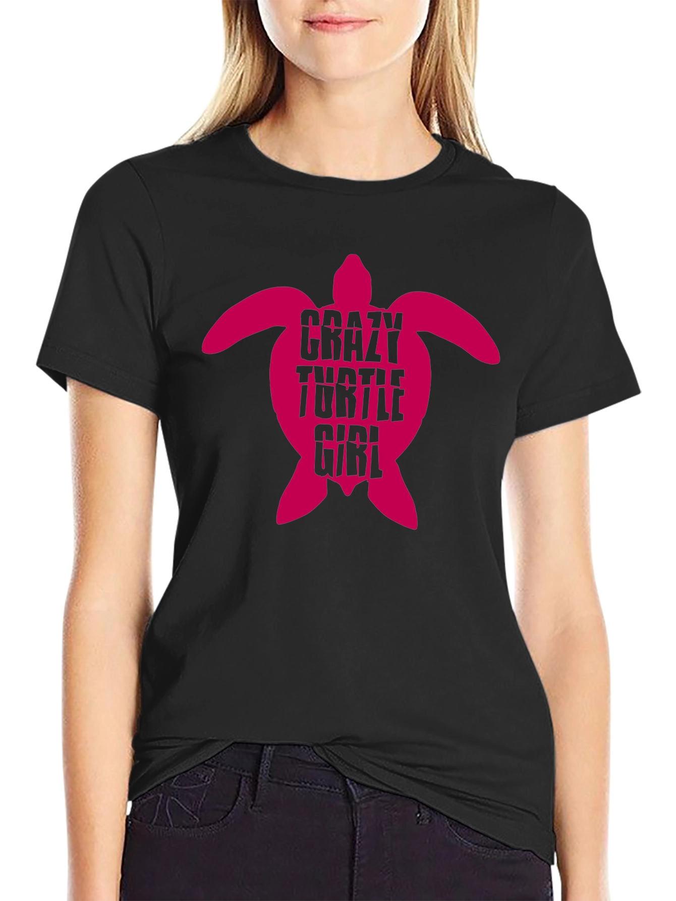 Black Crazy Turtle Girl Graphic Tee view 2