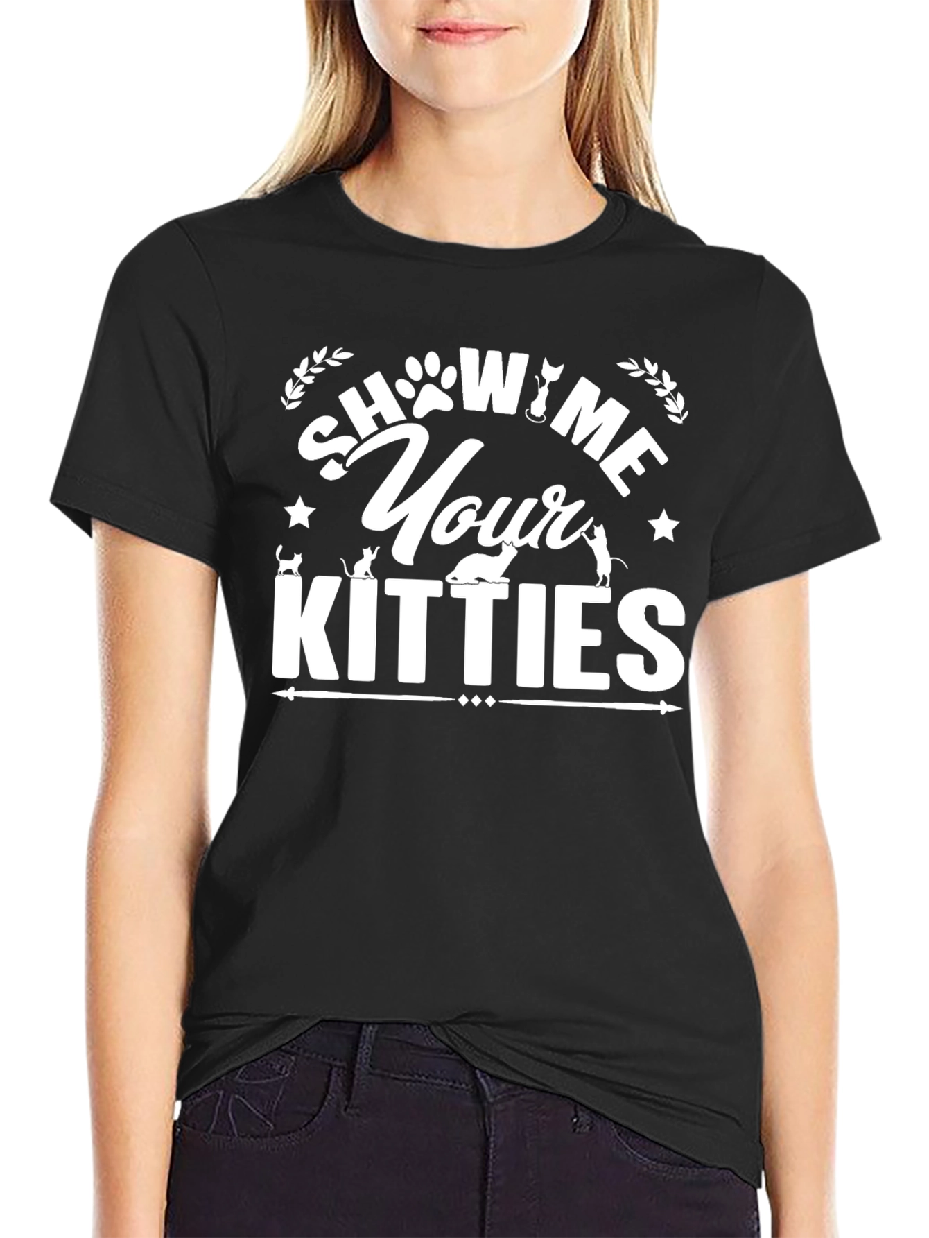Black Show Me Your Kitties Graphic Tee - Novelty Cat Lover Shirt view 2