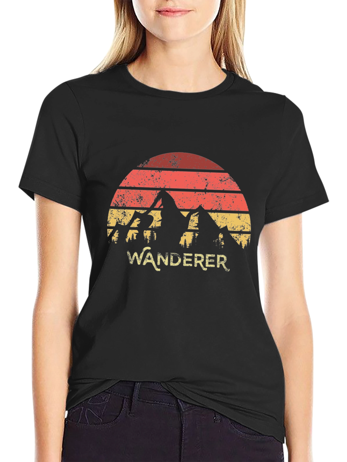 Black Wanderer Mountain Graphic Tee - Retro Style view 2