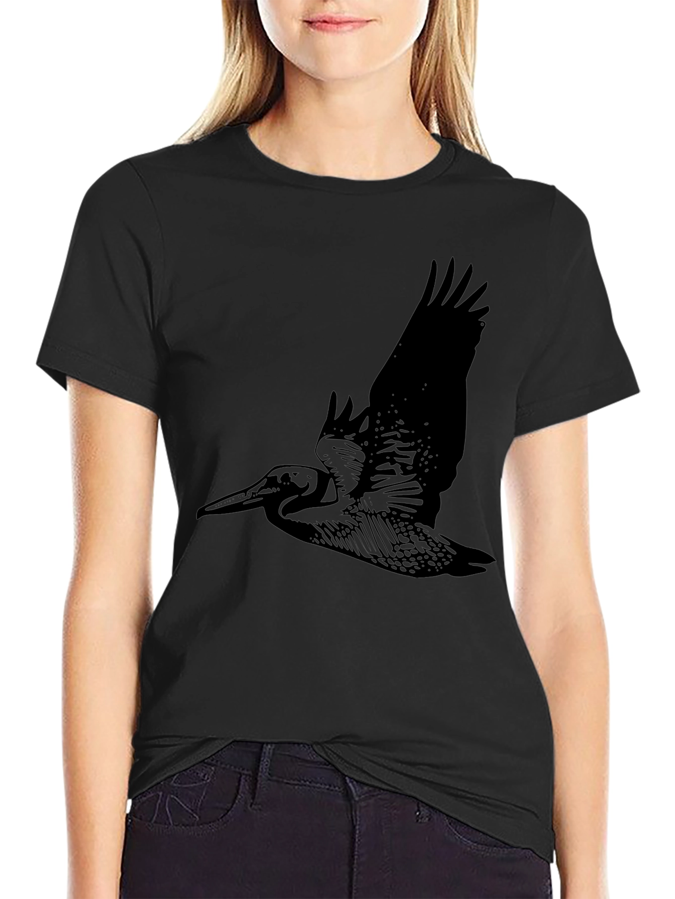 Black Pelican Graphic Tee - Black Cotton Bird Shirt view 2