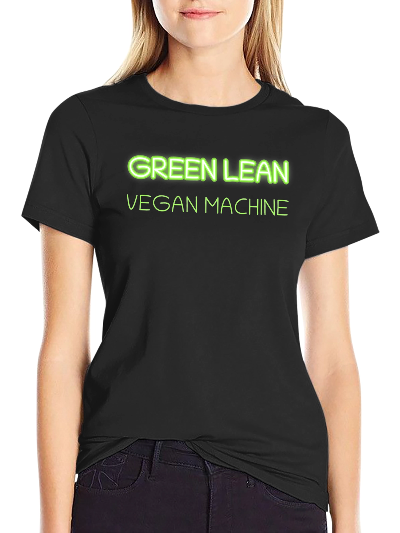Black Green Lean Vegan Machine Black T-Shirt view 2