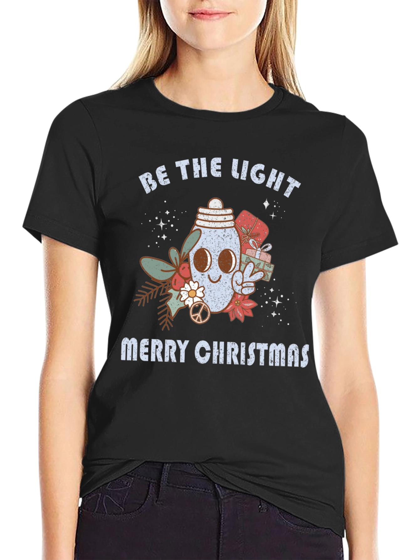 Black Be the Light Merry Christmas T-Shirt view 2