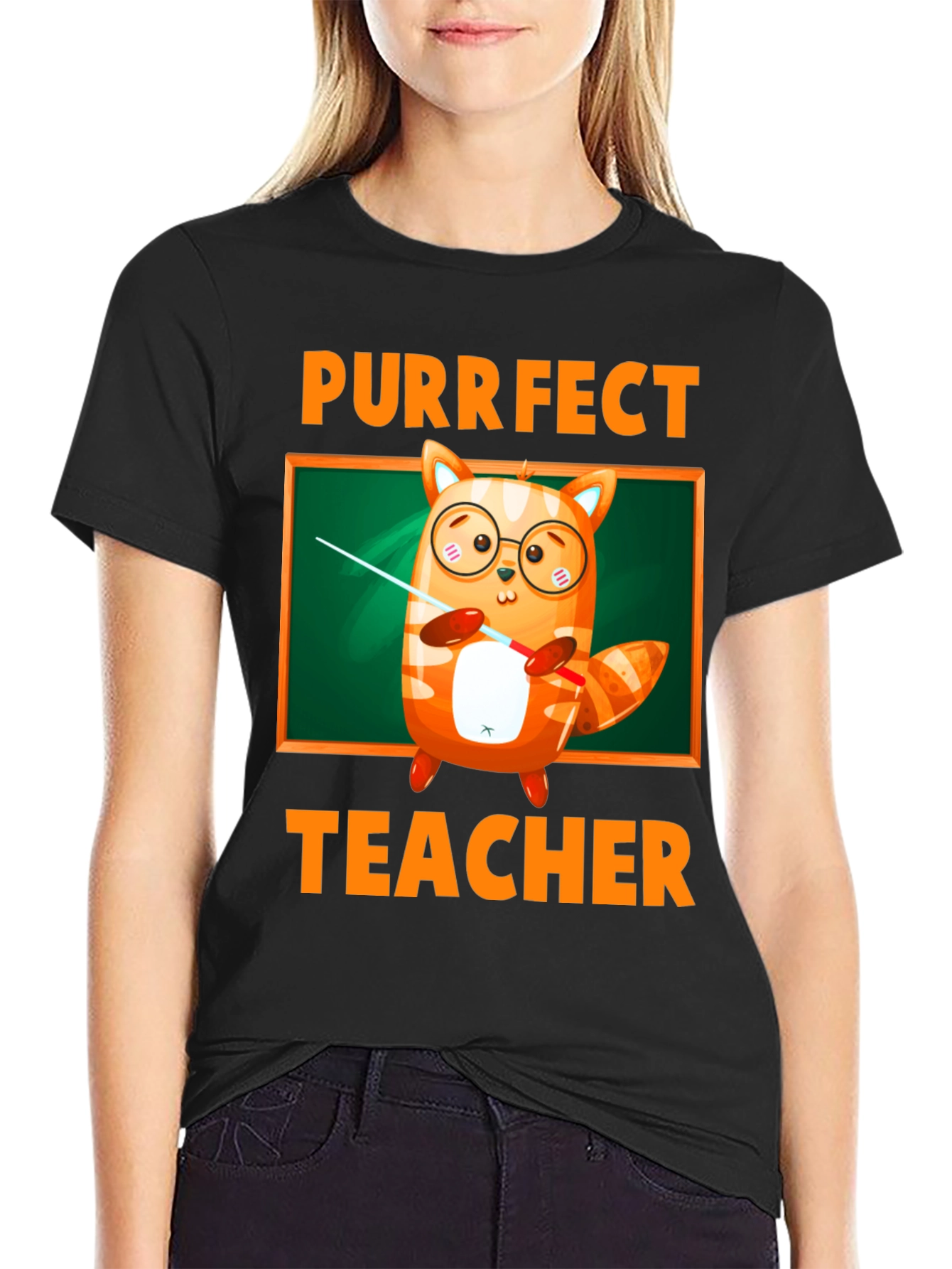 Black Purrfect Teacher T-Shirt view 2