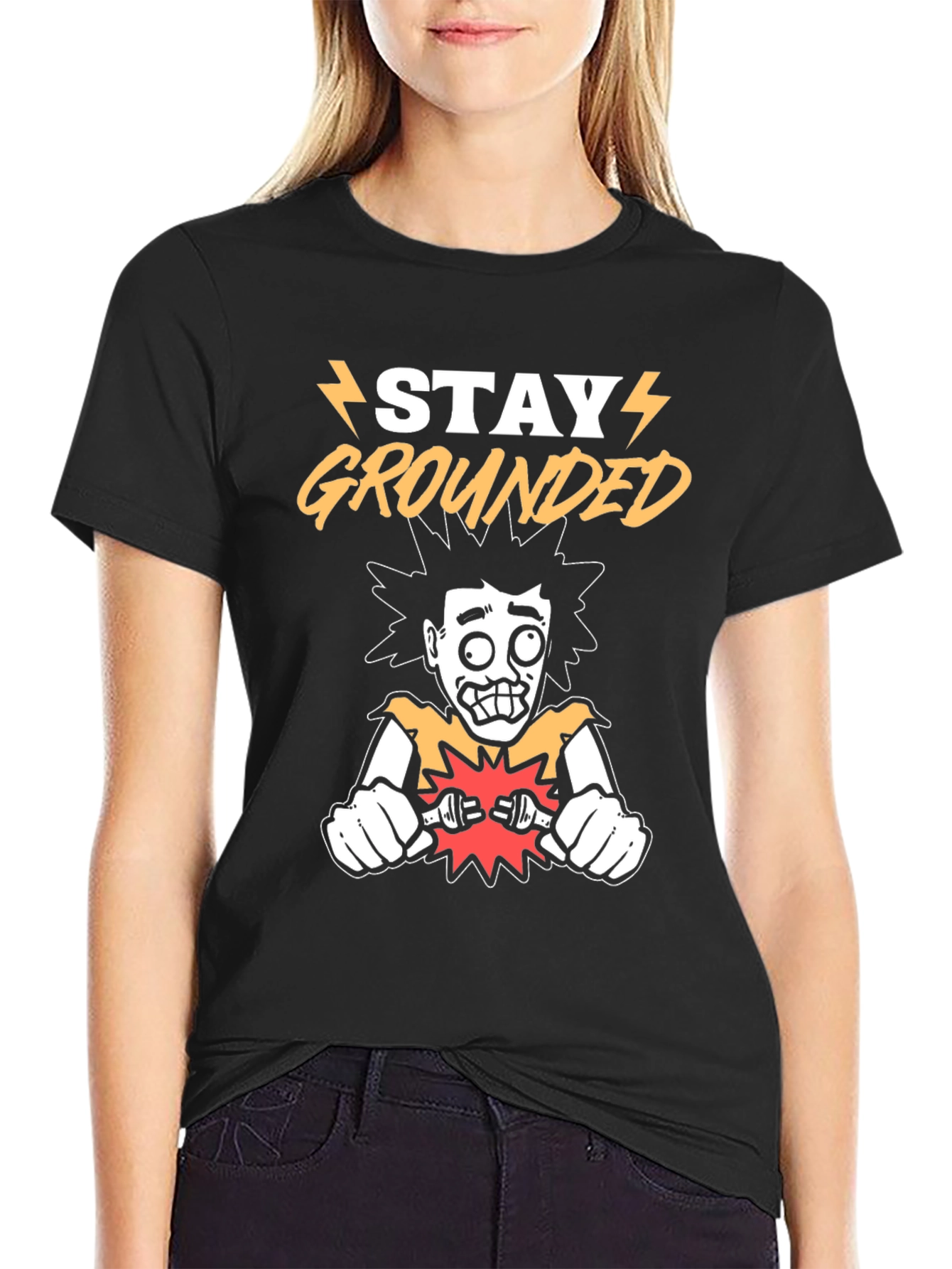 Black Stay Grounded Black Graphic T-Shirt view 2