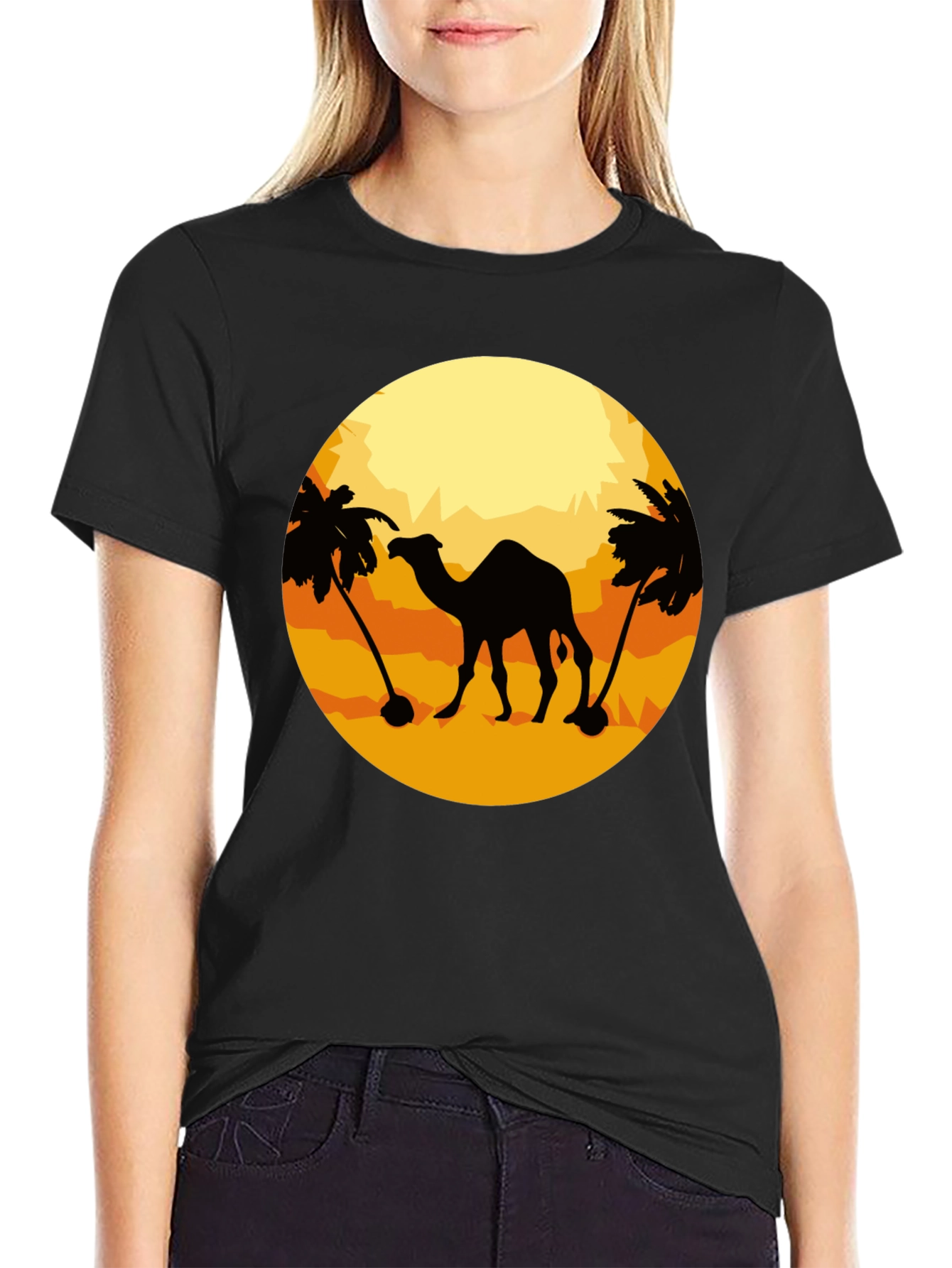 Black Camel Desert Silhouette T-Shirt - Black view 2