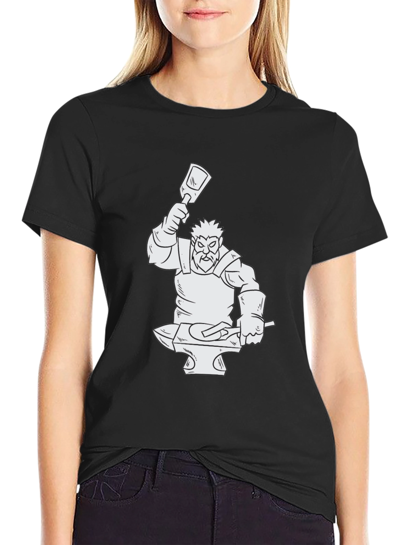 Black Blacksmith Graphic Print T-Shirt - Cool Black Tee view 2