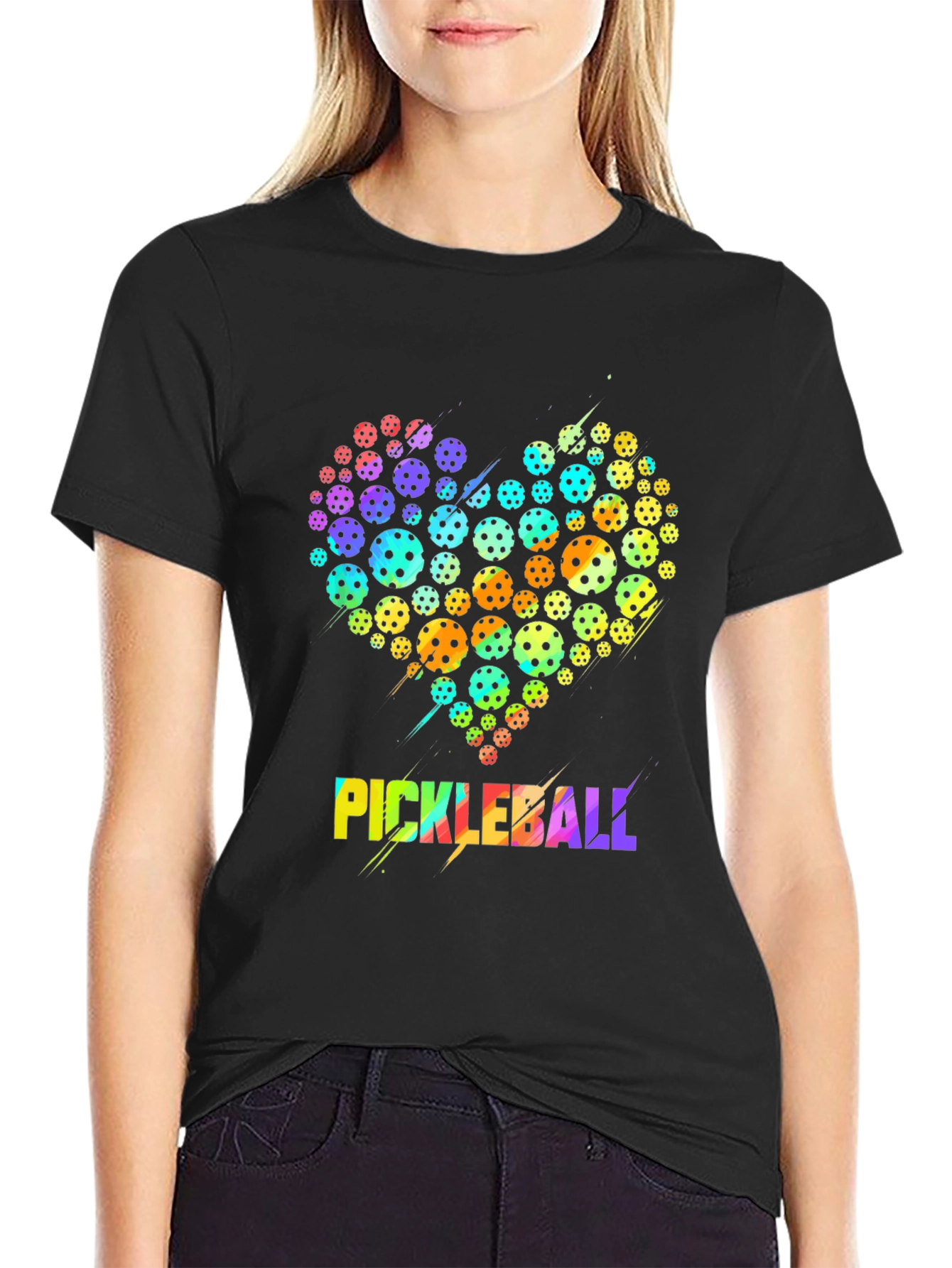Black Pickleball Heart Graphic T-Shirt view 2