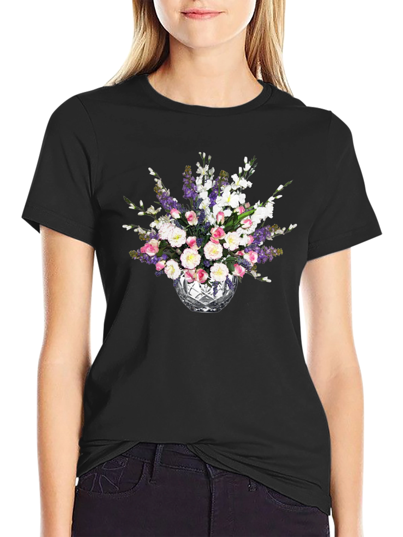 Black Floral Bouquet Black T-Shirt view 2