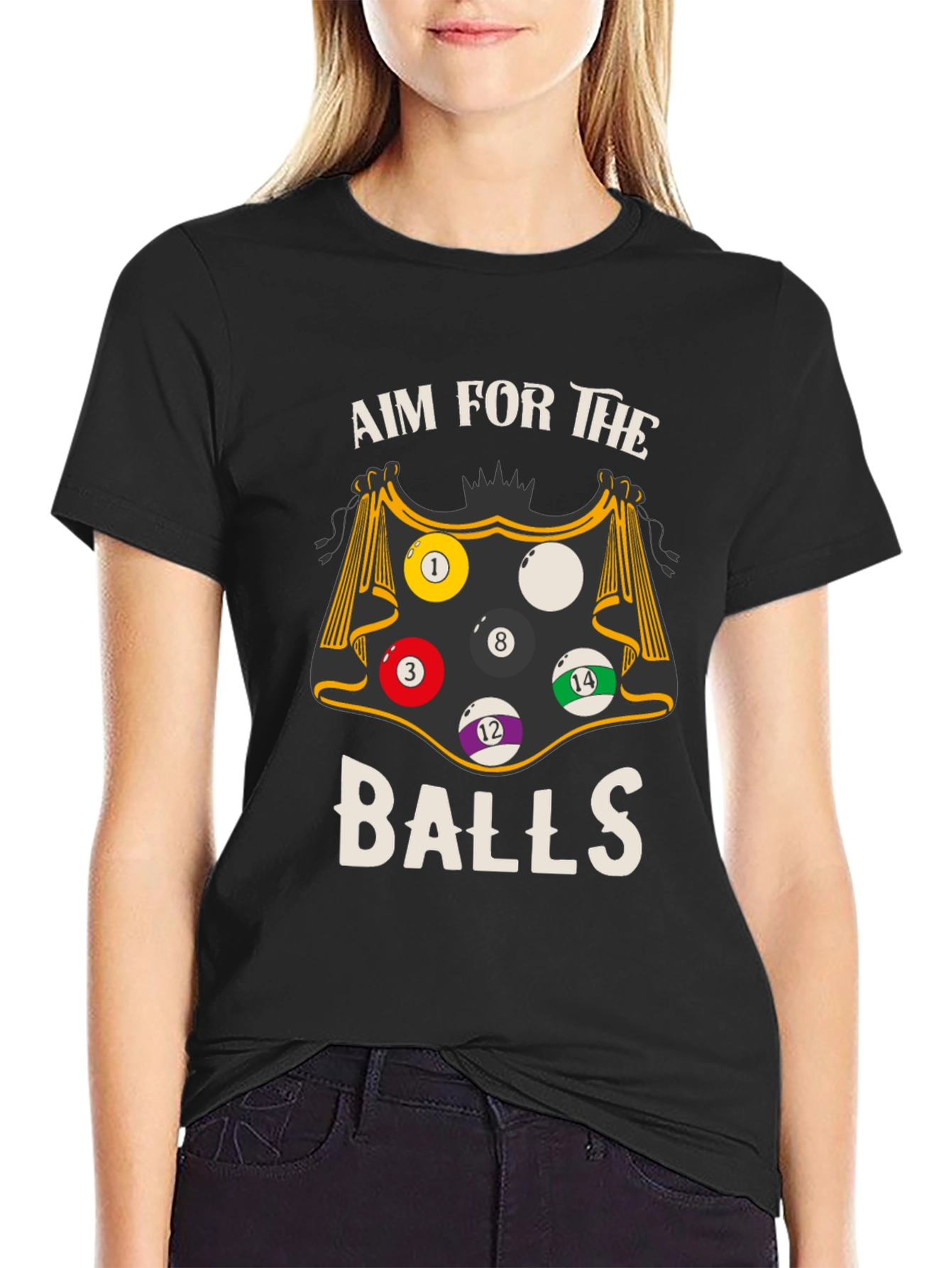 Black Aim For The Balls Graphic Tee - Billiards T-Shirt view 2
