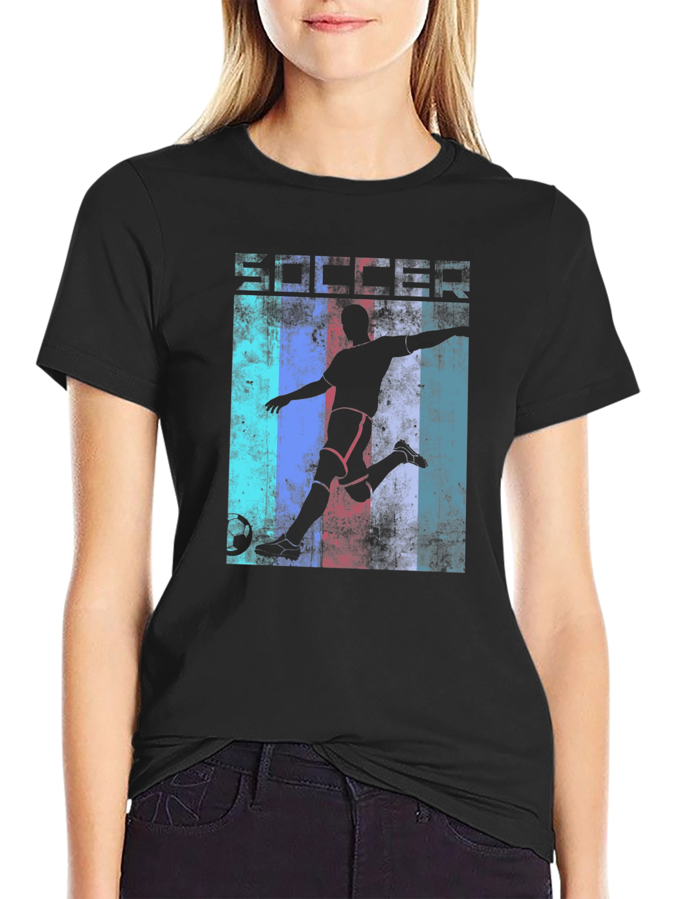 Black Soccer Silhouette Graphic T-Shirt view 2