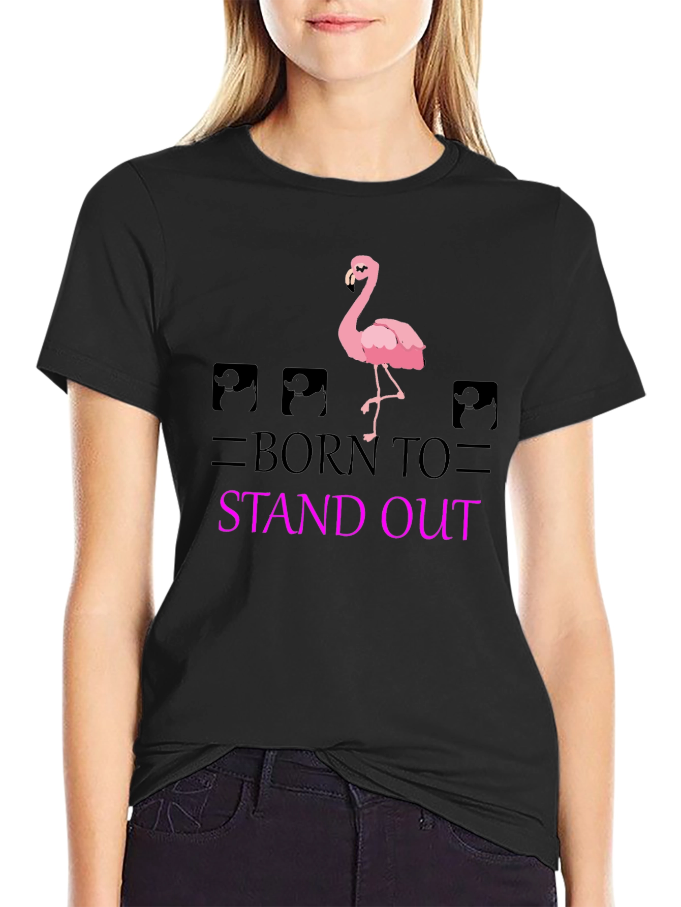 Black Born to Stand Out Flamingo T-Shirt - Black view 2