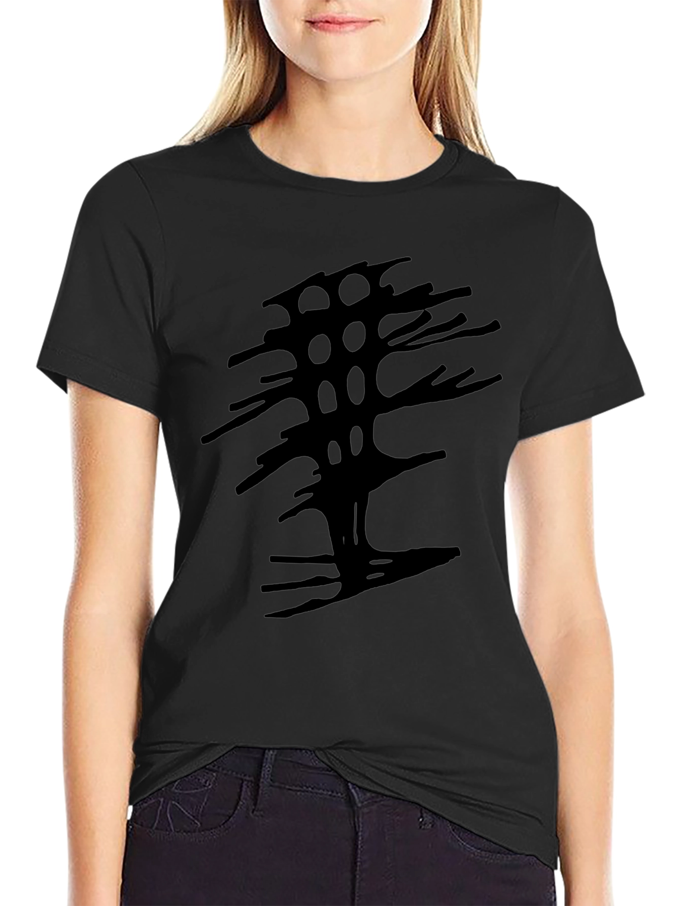 Black Abstract Tree Graphic Black Tee view 2