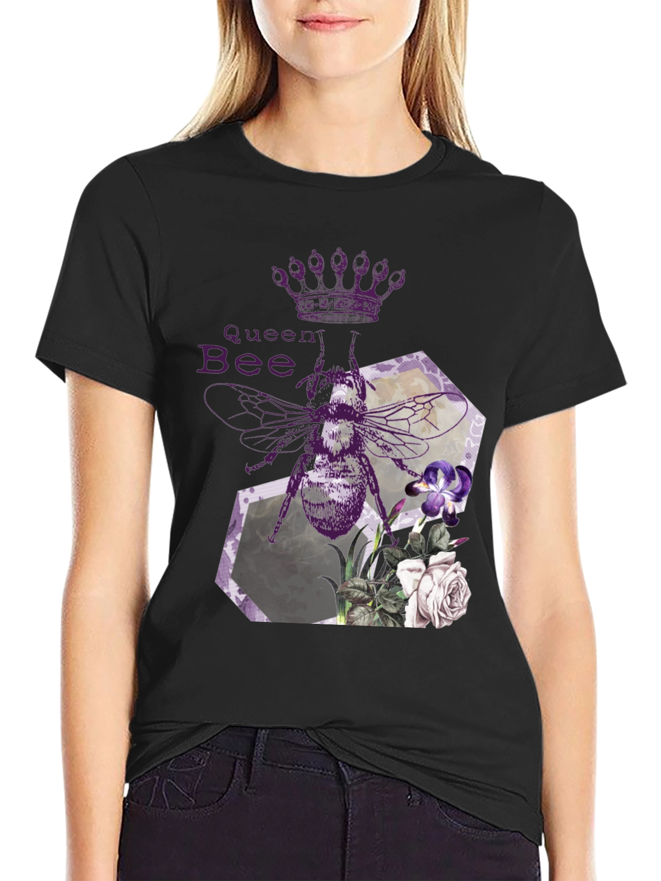 Black Queen Bee Graphic Tee - Stylish Black T-Shirt view 2