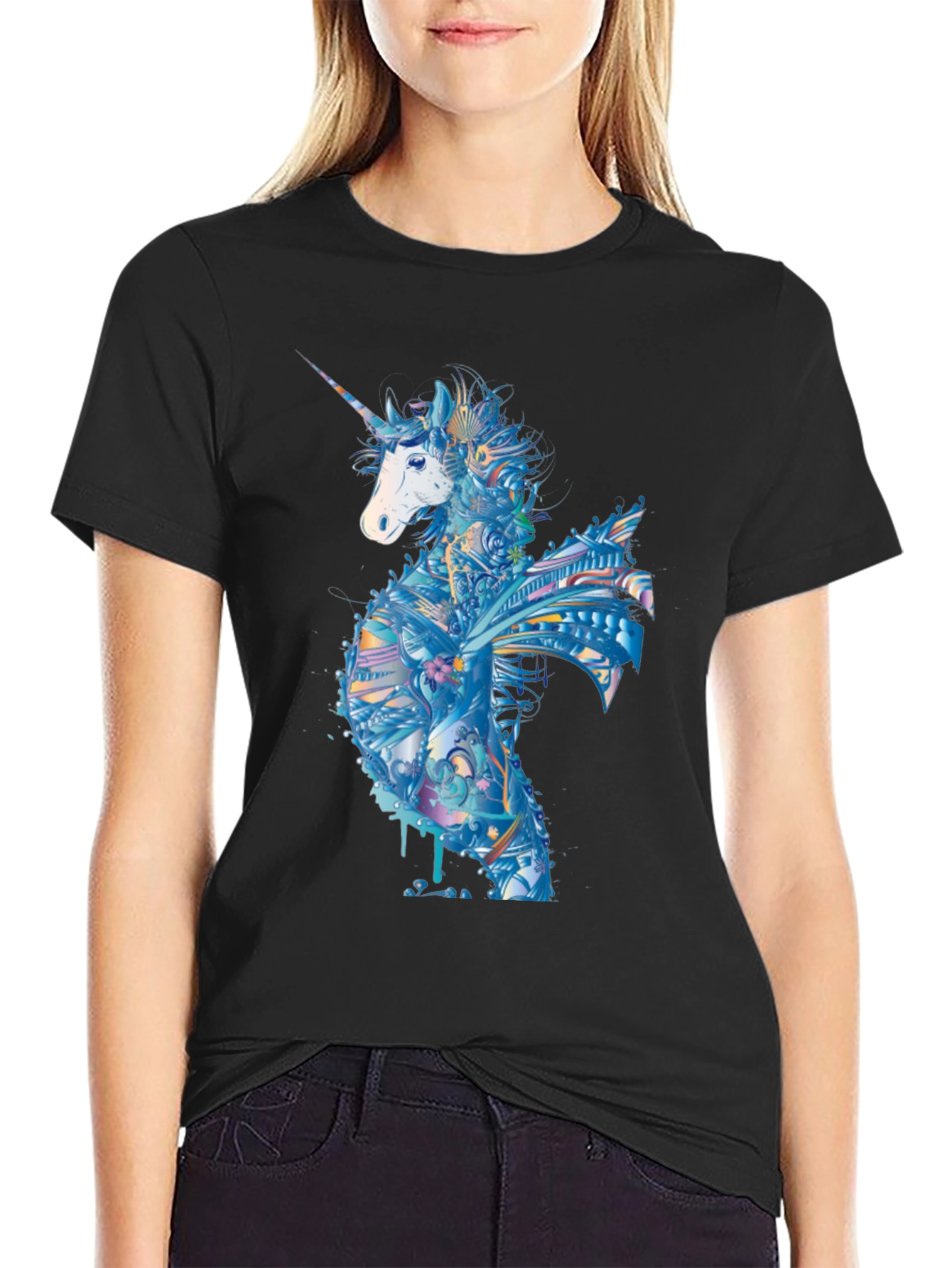 Black Unicorn Graphic Tee - Men's Black T-Shirt view 2