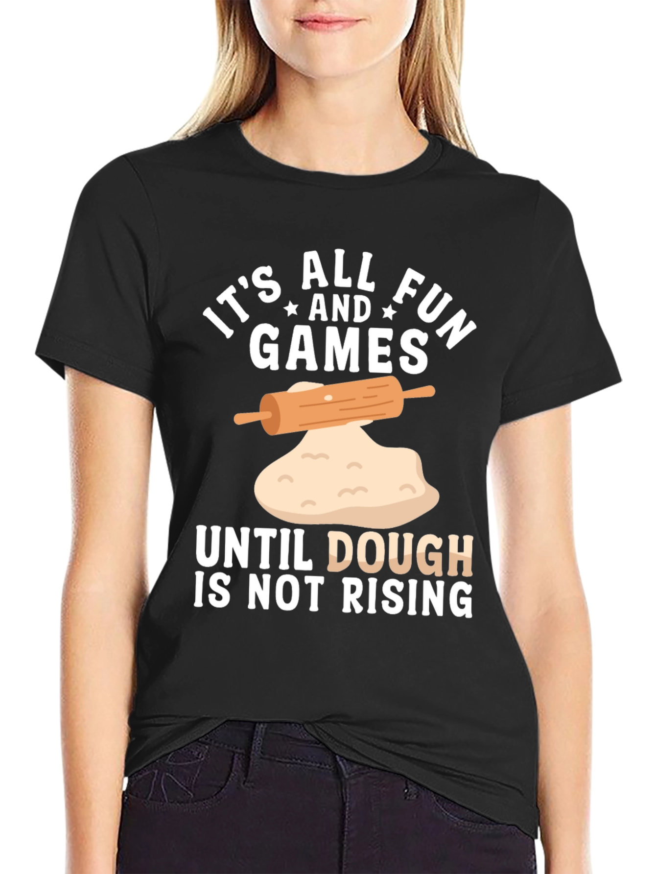 Black Funny Baking T-Shirt - Dough is Not Rising view 2
