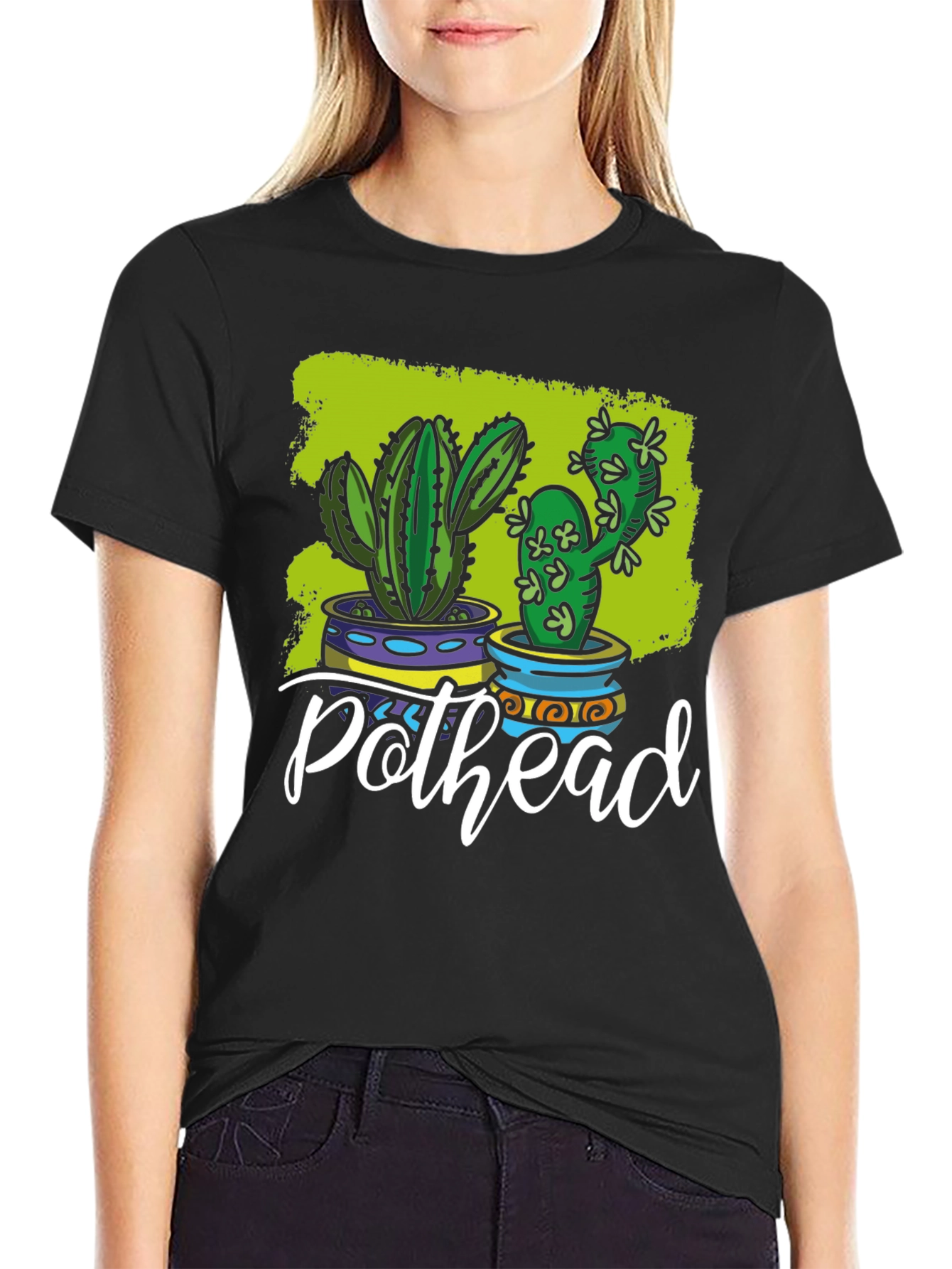 Black Pothead Cactus Graphic T-Shirt view 2