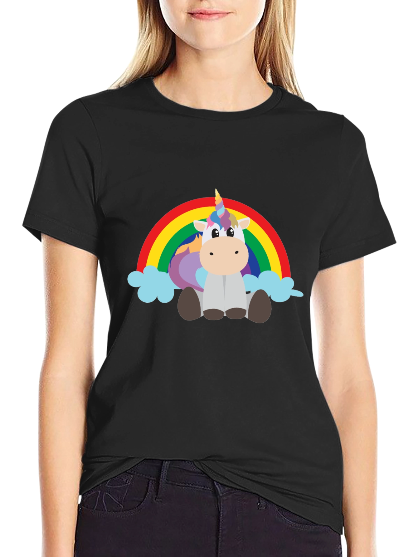 Black Unicorn Rainbow Graphic Tee view 2