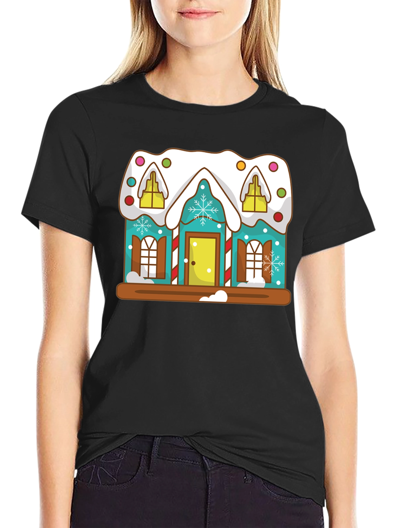 Black Gingerbread House Graphic Tee view 2
