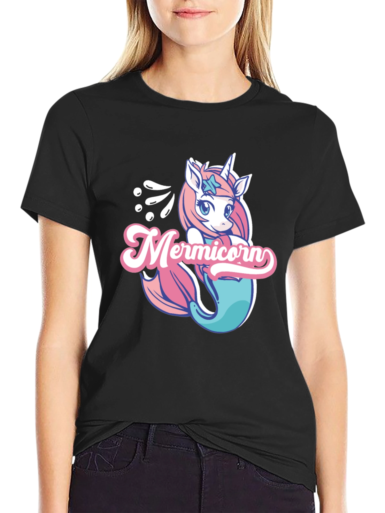 Black Mermicorn Black T-Shirt view 2