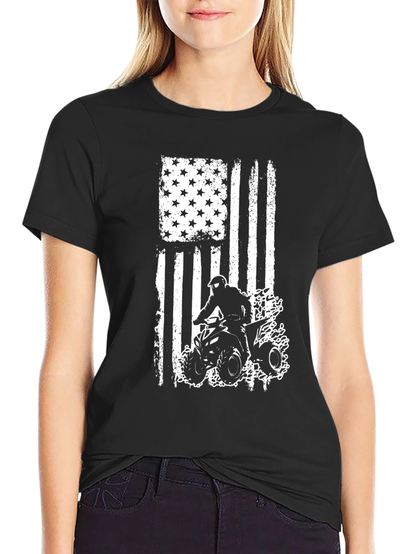 Black American Flag ATV Rider Graphic Tee view 2