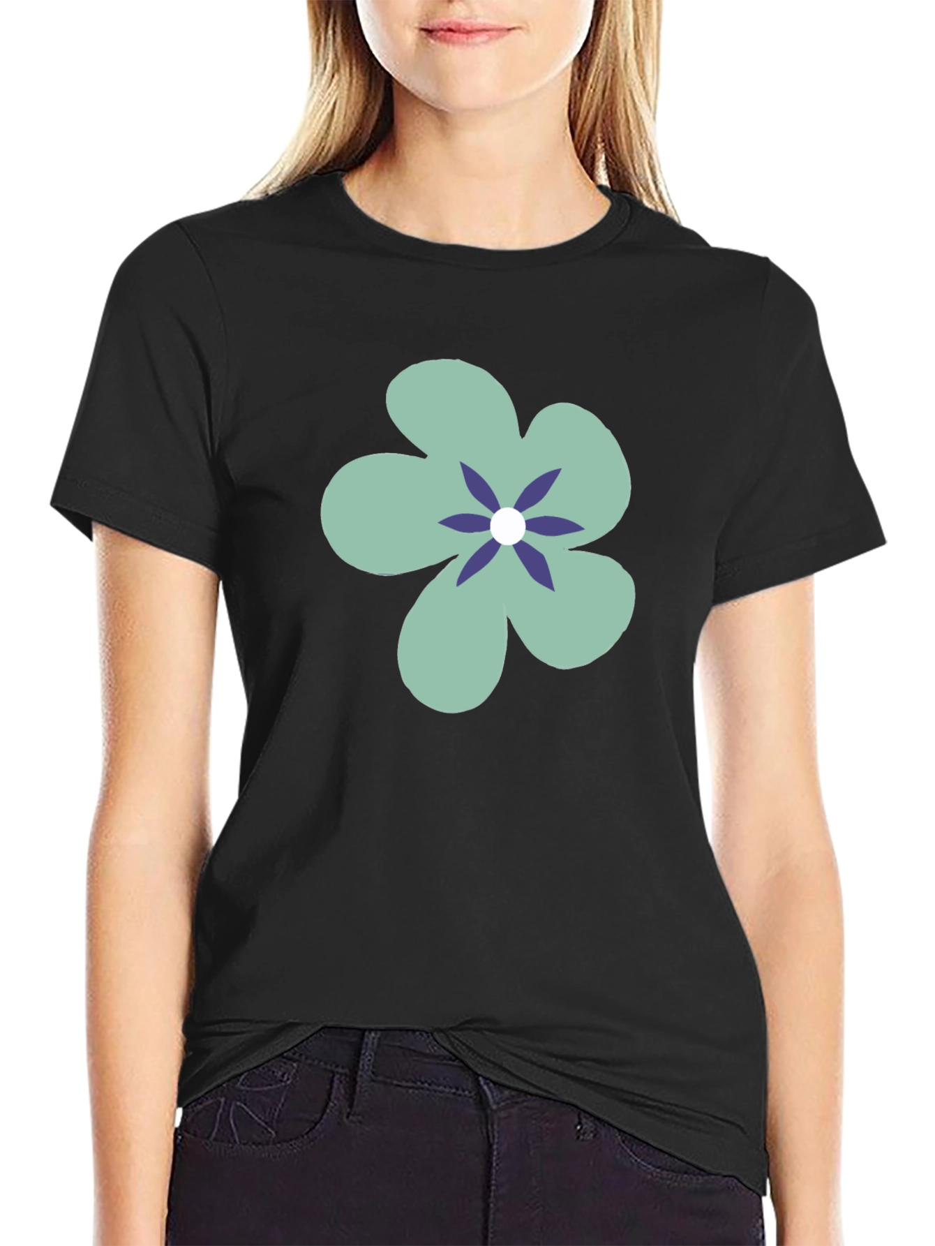 Black Black T-Shirt with Floral Graphic view 2
