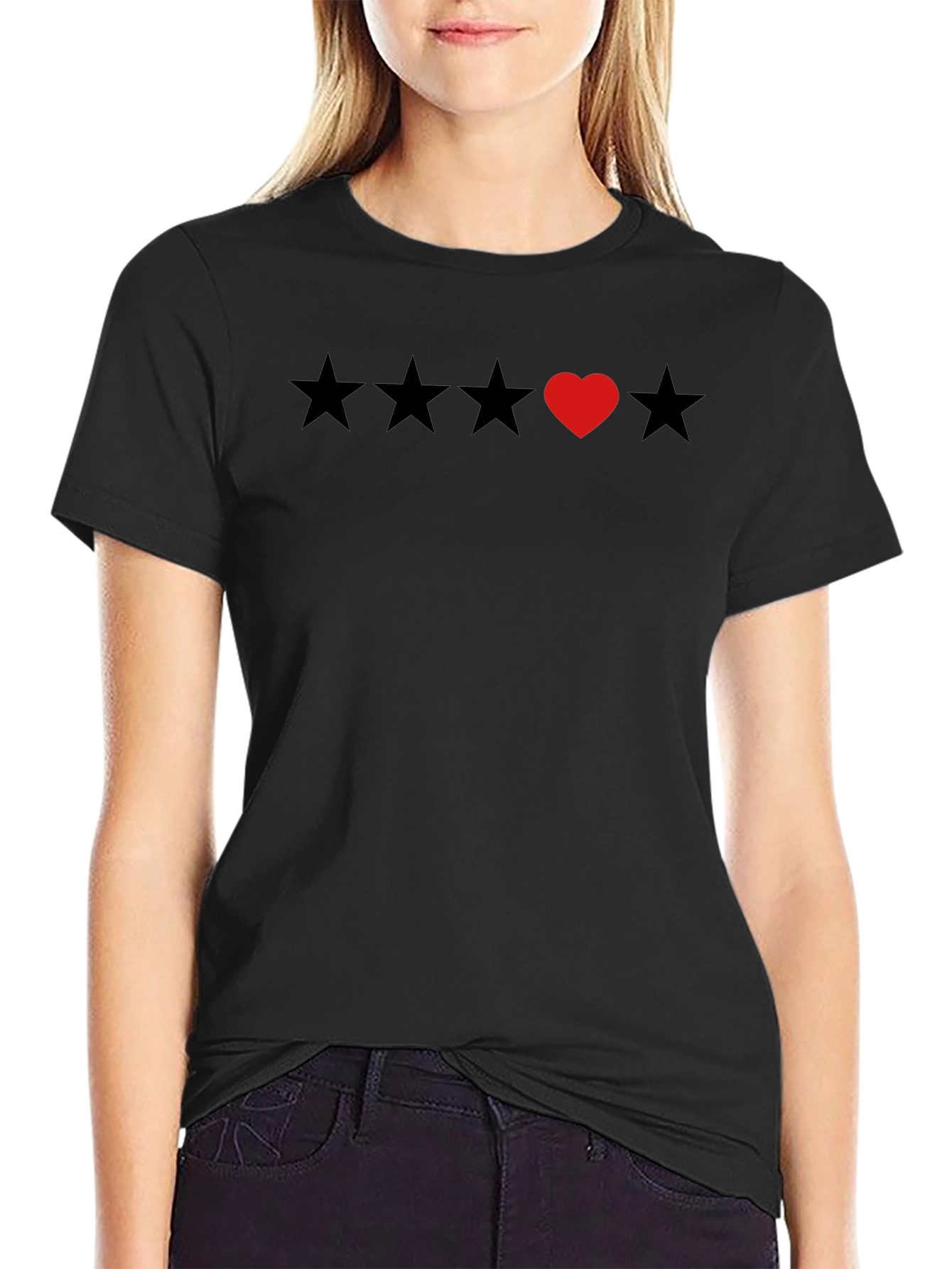 Black Heart Star Rating T-Shirt - Soft Cotton Tee view 2