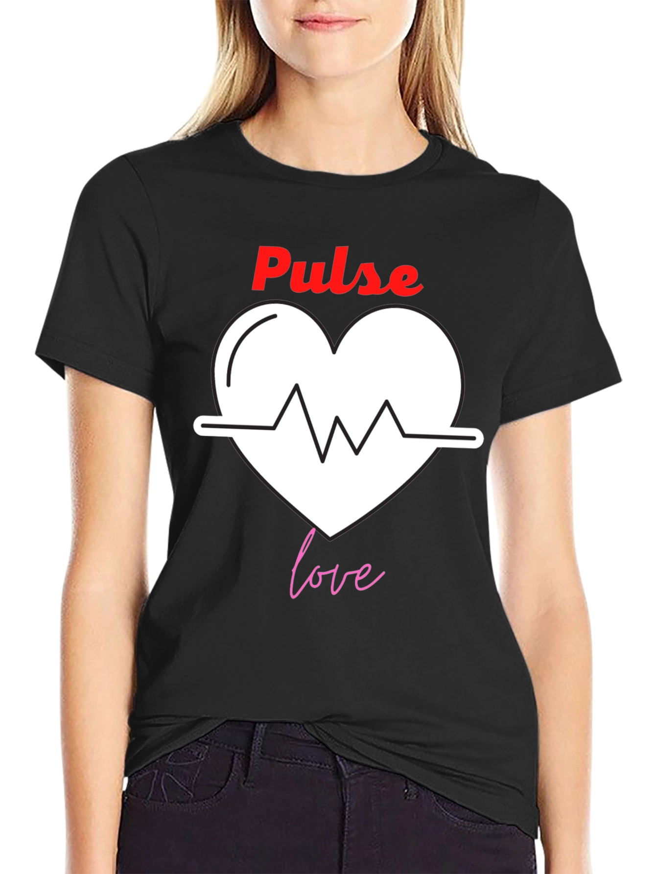 Black Pulse Love Graphic Tee | Trendy Heartbeat T-Shirt view 2