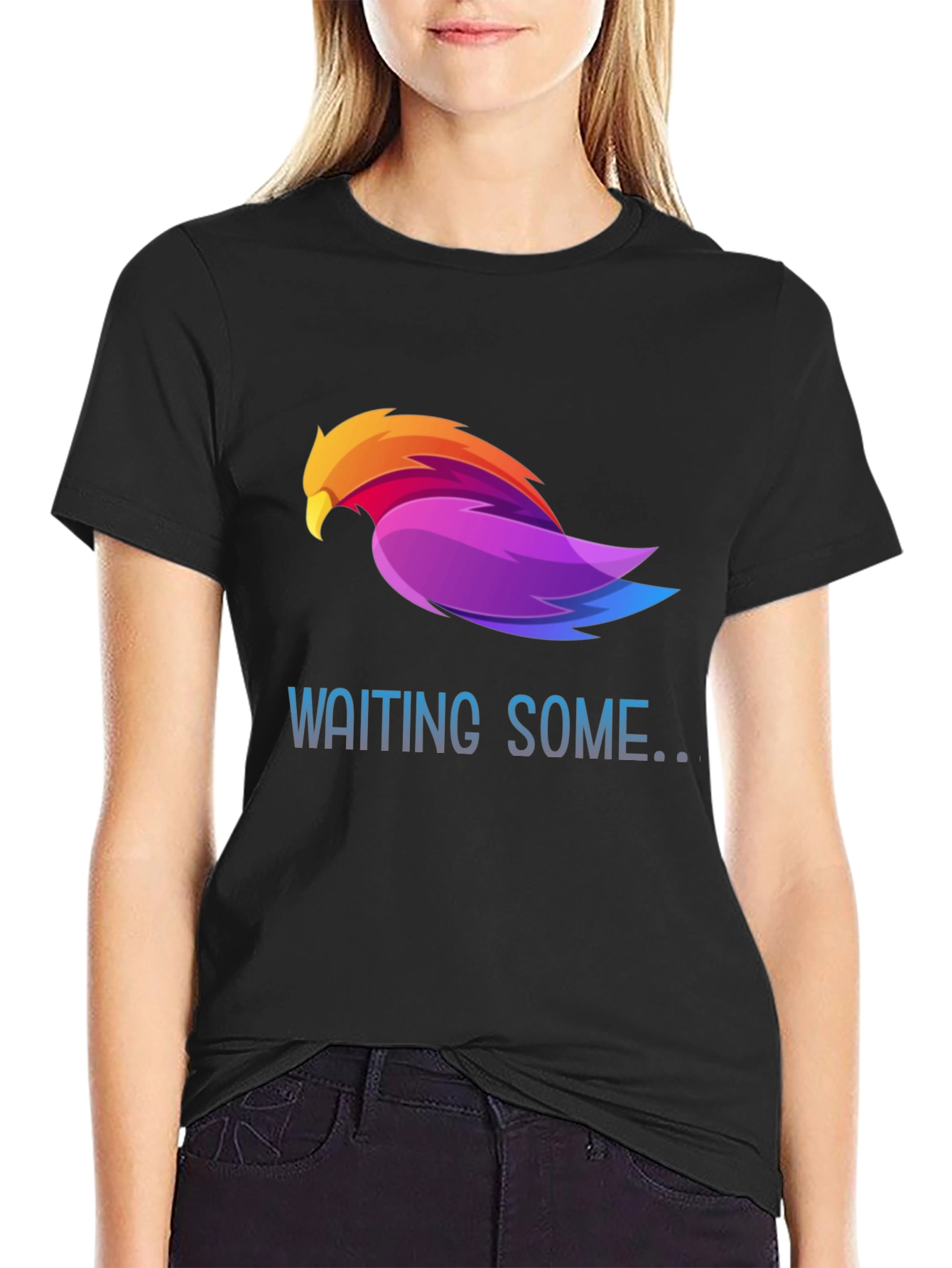Black Waiting Some Colorful Bird Graphic T-Shirt view 2