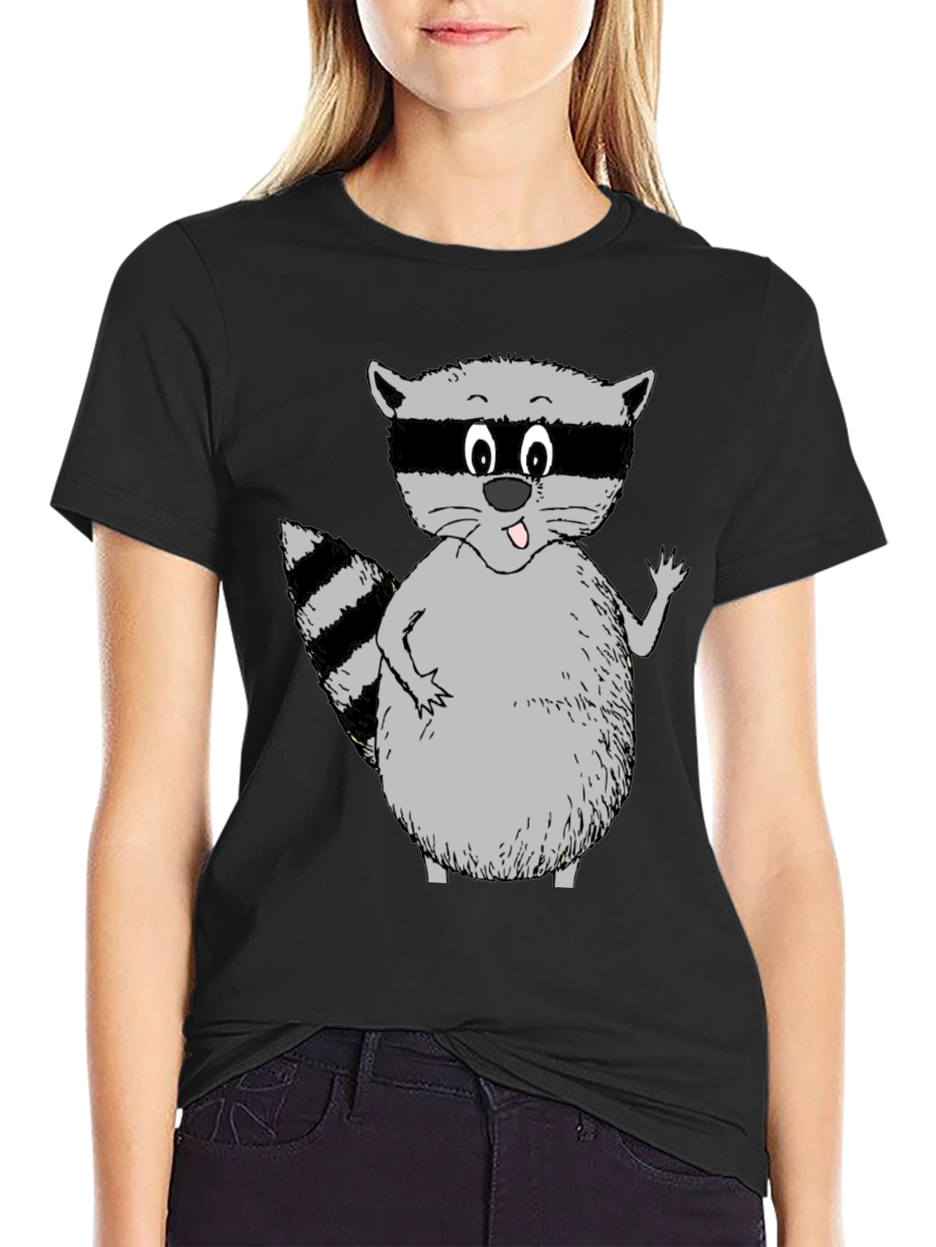 Black Funny Raccoon Graphic Tee - Black T-Shirt view 2