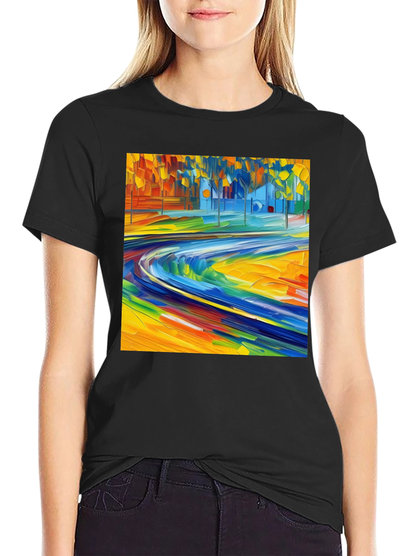 Black Abstract Art Print Black T-Shirt - Vibrant Casual Style view 2