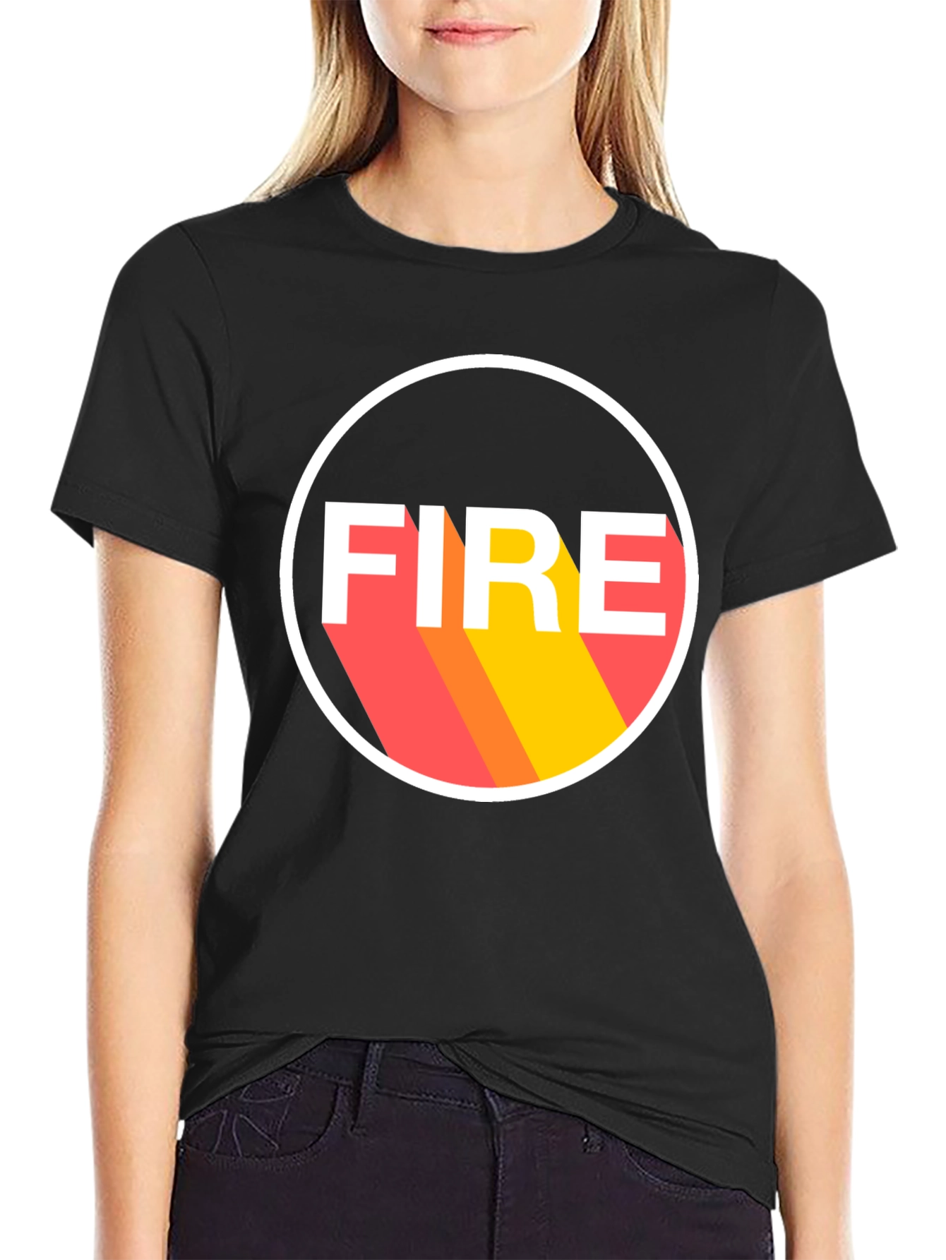 Black FIRE Graphic Tee - Bold Statement Shirt view 2