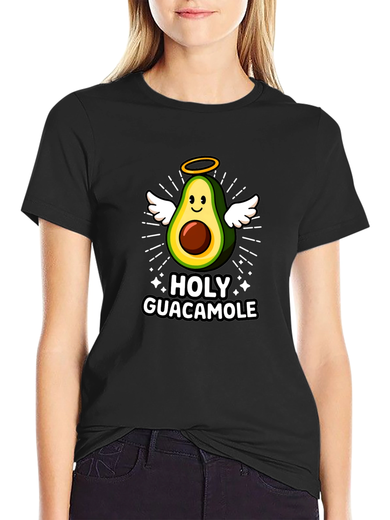 Black Holy Guacamole Graphic Tee - Avocado Angel T-Shirt view 2