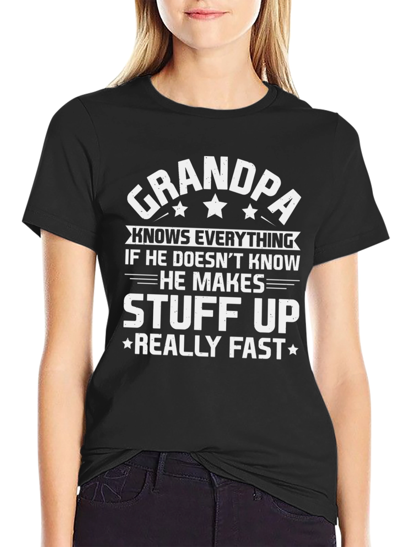 Black Grandpa Knows Everything T-Shirt - Funny Grandfather Tee view 2