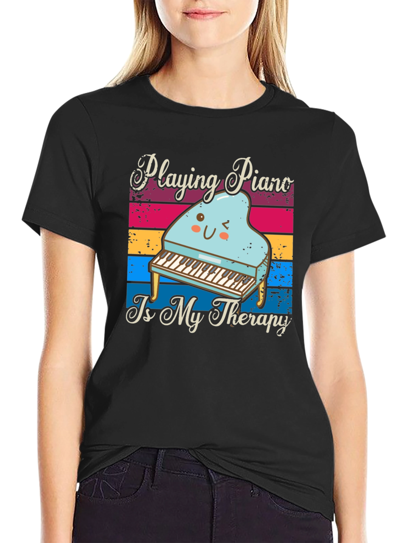 Black Piano Therapy T-Shirt - Music Lover Tee view 2