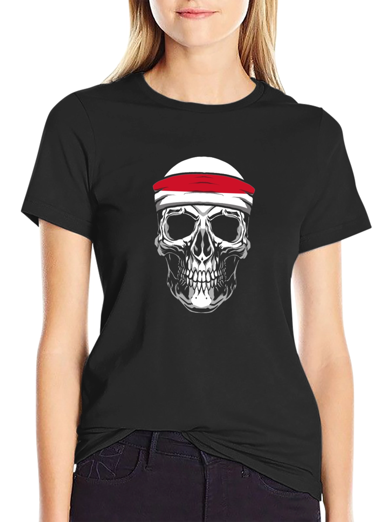 Black Skull Headband Graphic T-Shirt view 2