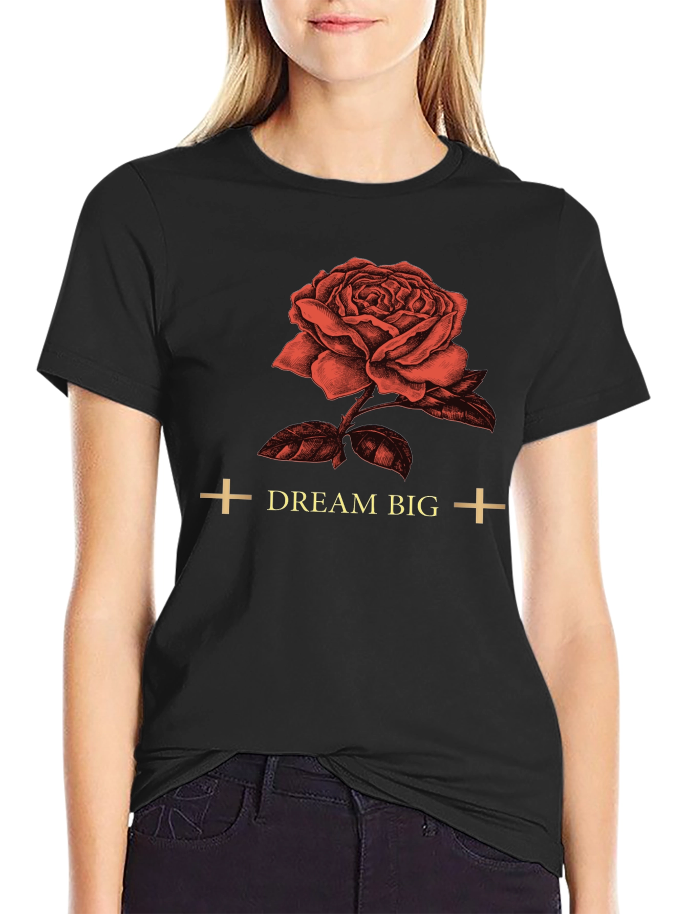 Black Dream Big Rose Graphic Tee - Soft Cotton view 2