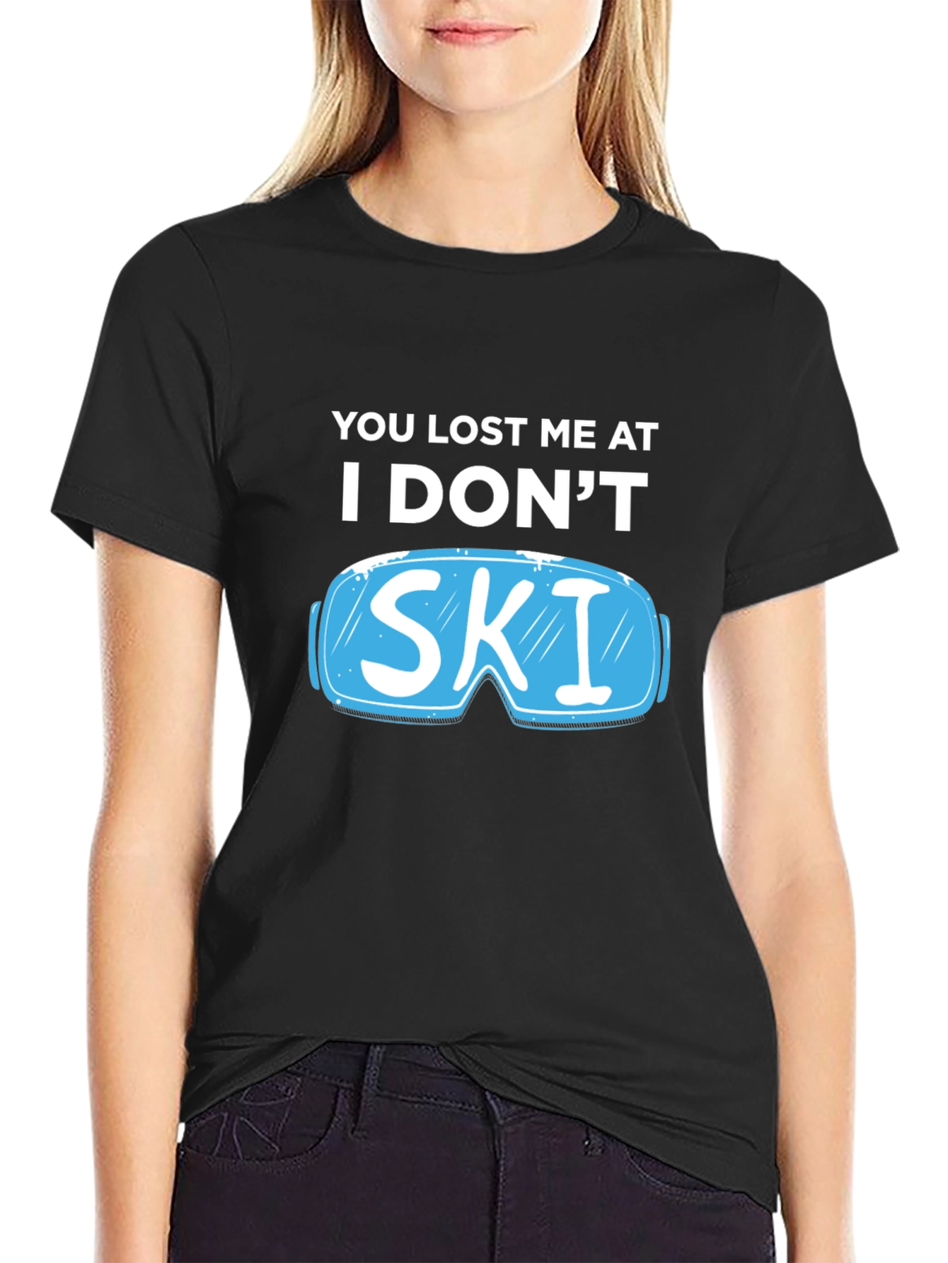 Black You Lost Me At I Don't Ski T-Shirt view 2