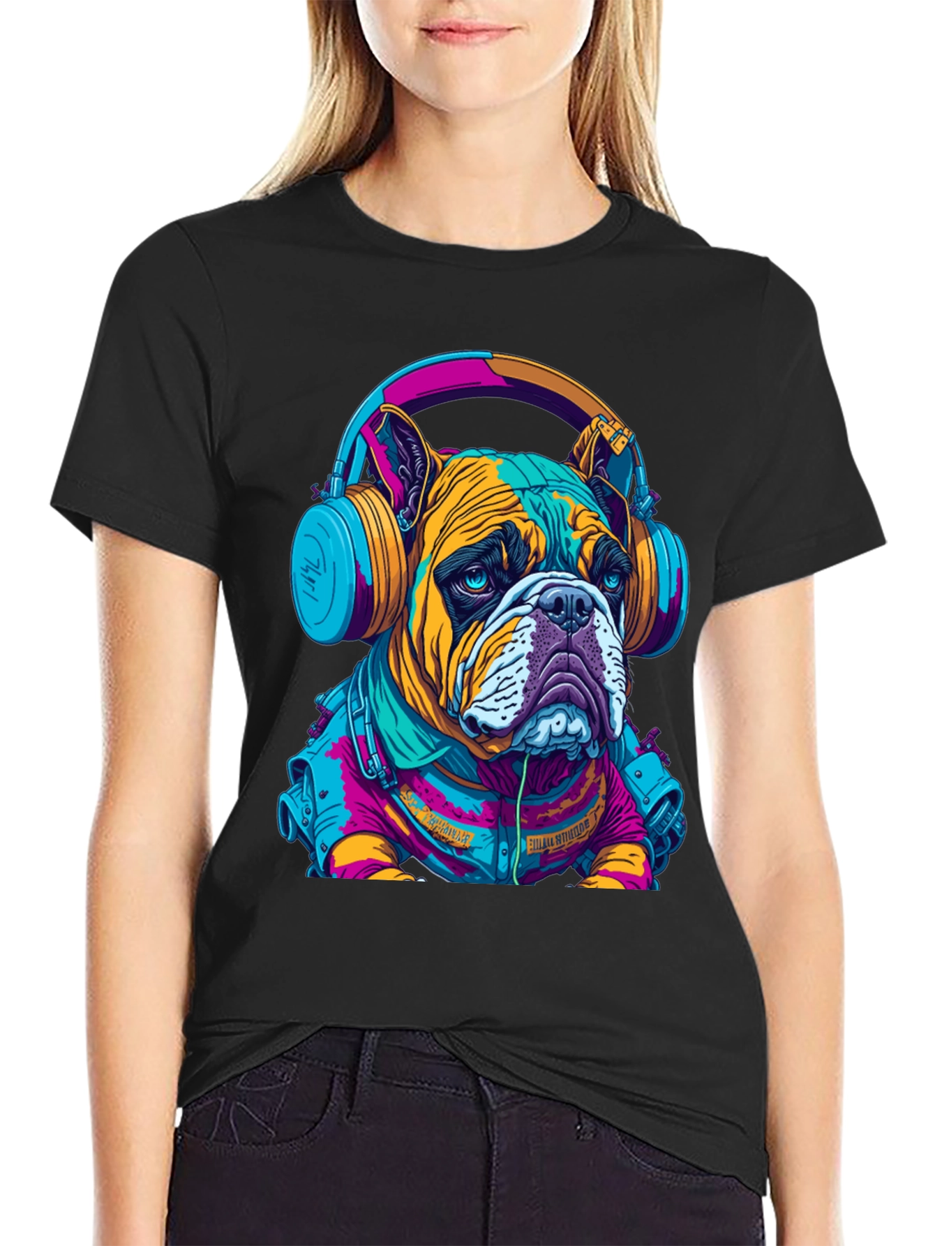 Black Bulldog DJ Graphic Tee - Trendy Streetwear view 2