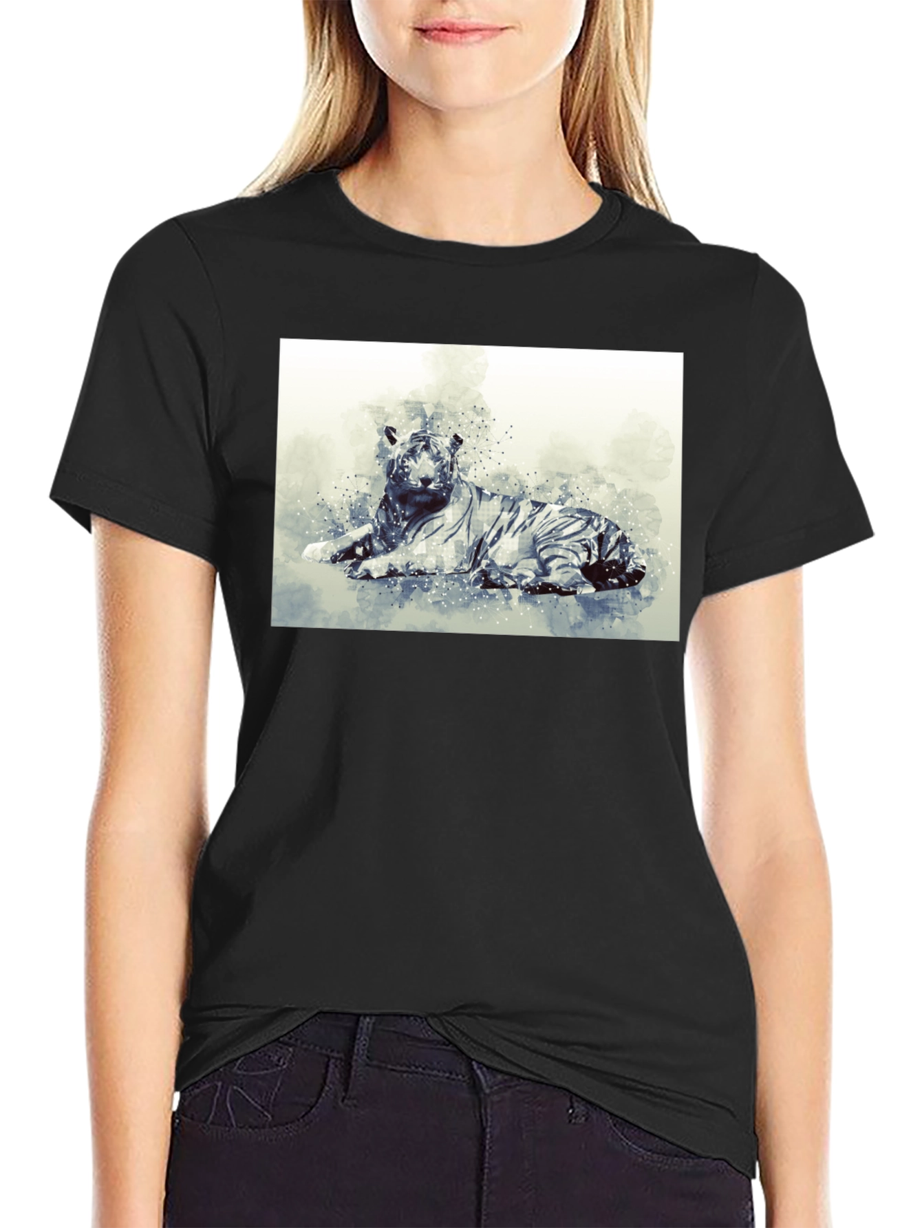 Black Tiger Graphic Print Black T-Shirt view 2