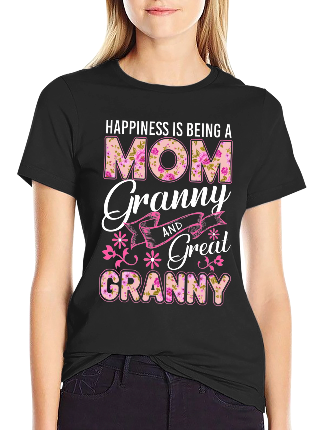 Black Happiness is Being a Mom Granny Great Granny T-Shirt view 2