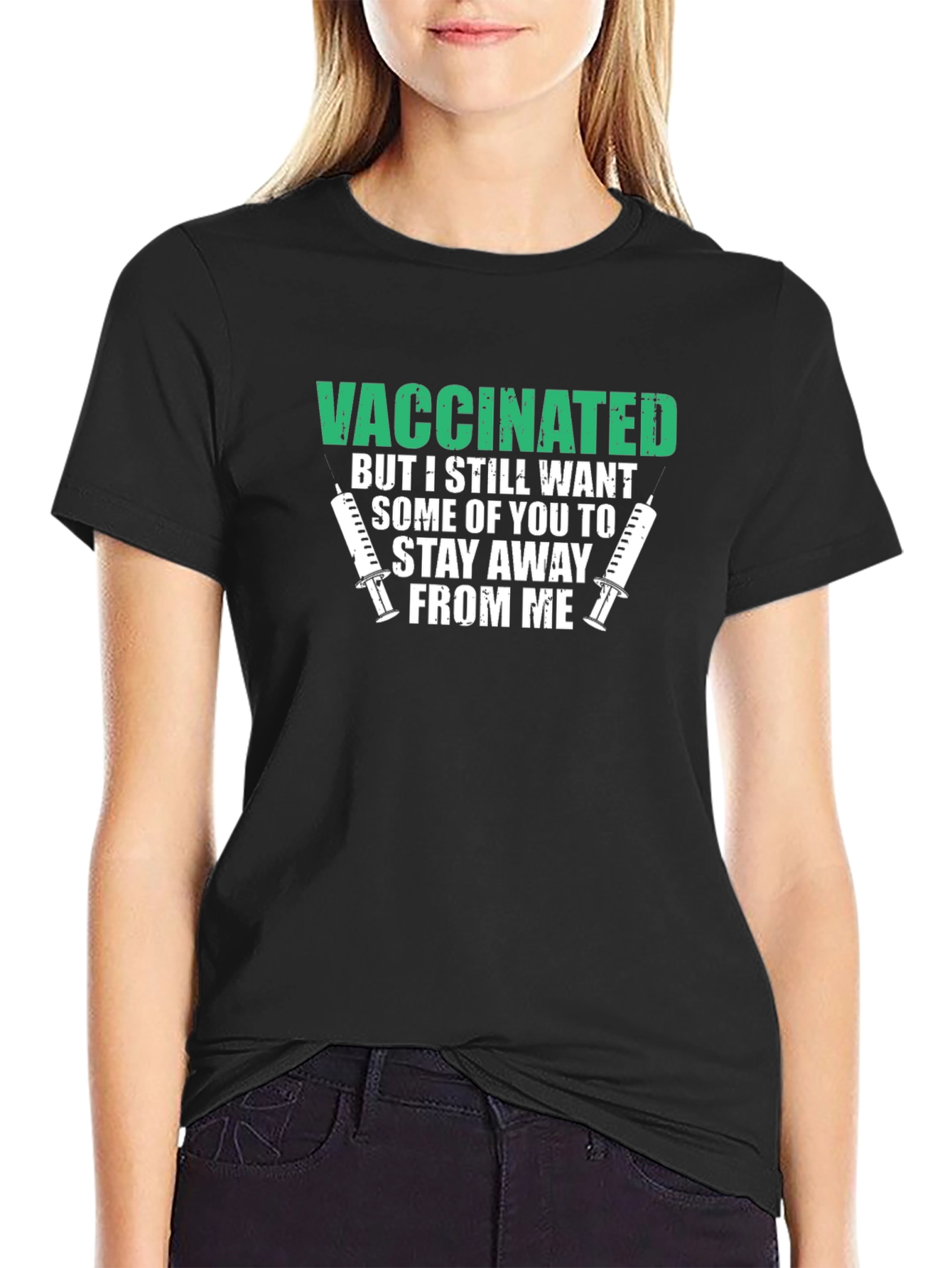 Black Vaccinated Funny T-Shirt Stay Away view 2