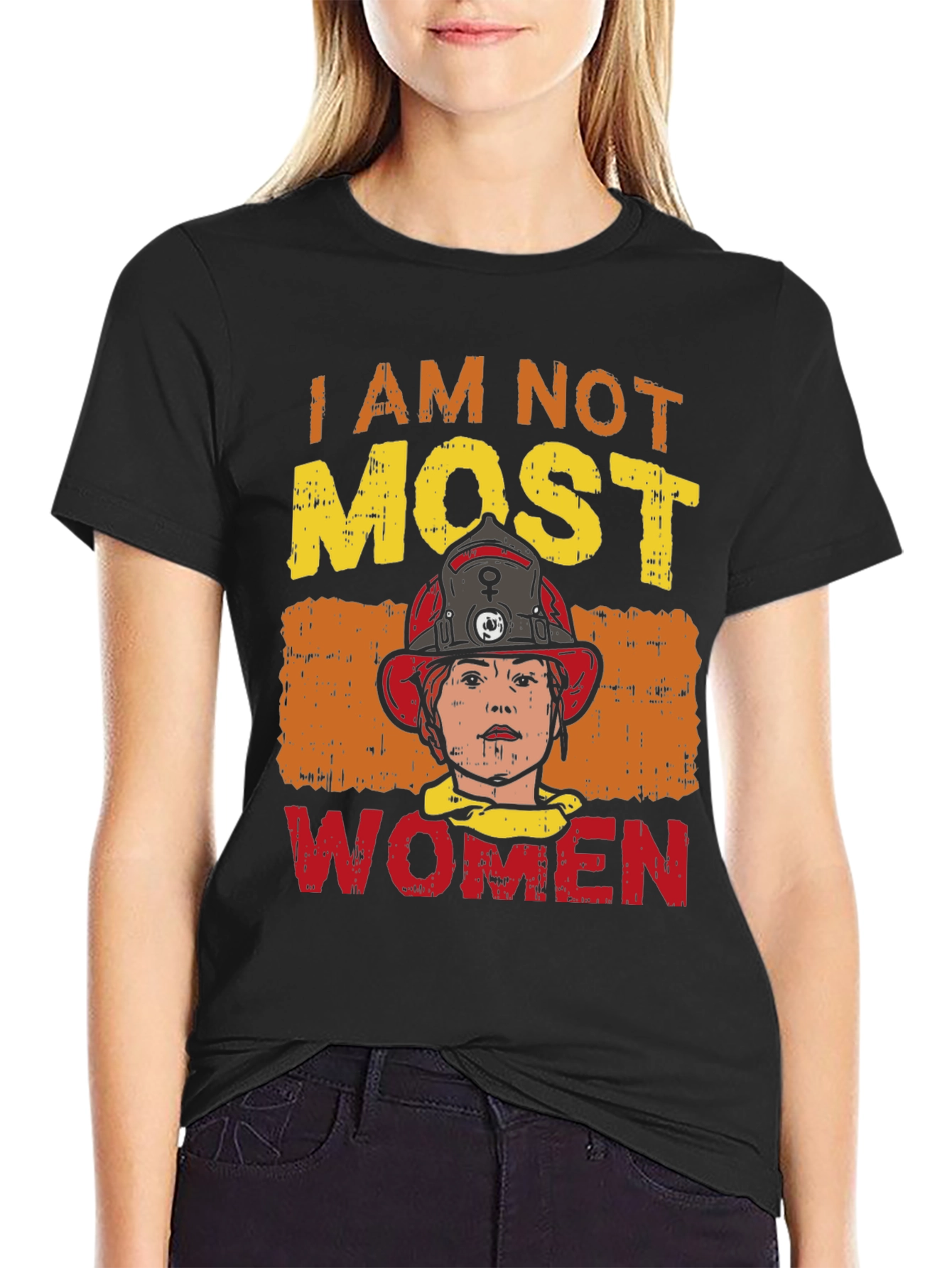 Black I Am Not Most Women Firefighter Graphic T-Shirt view 2