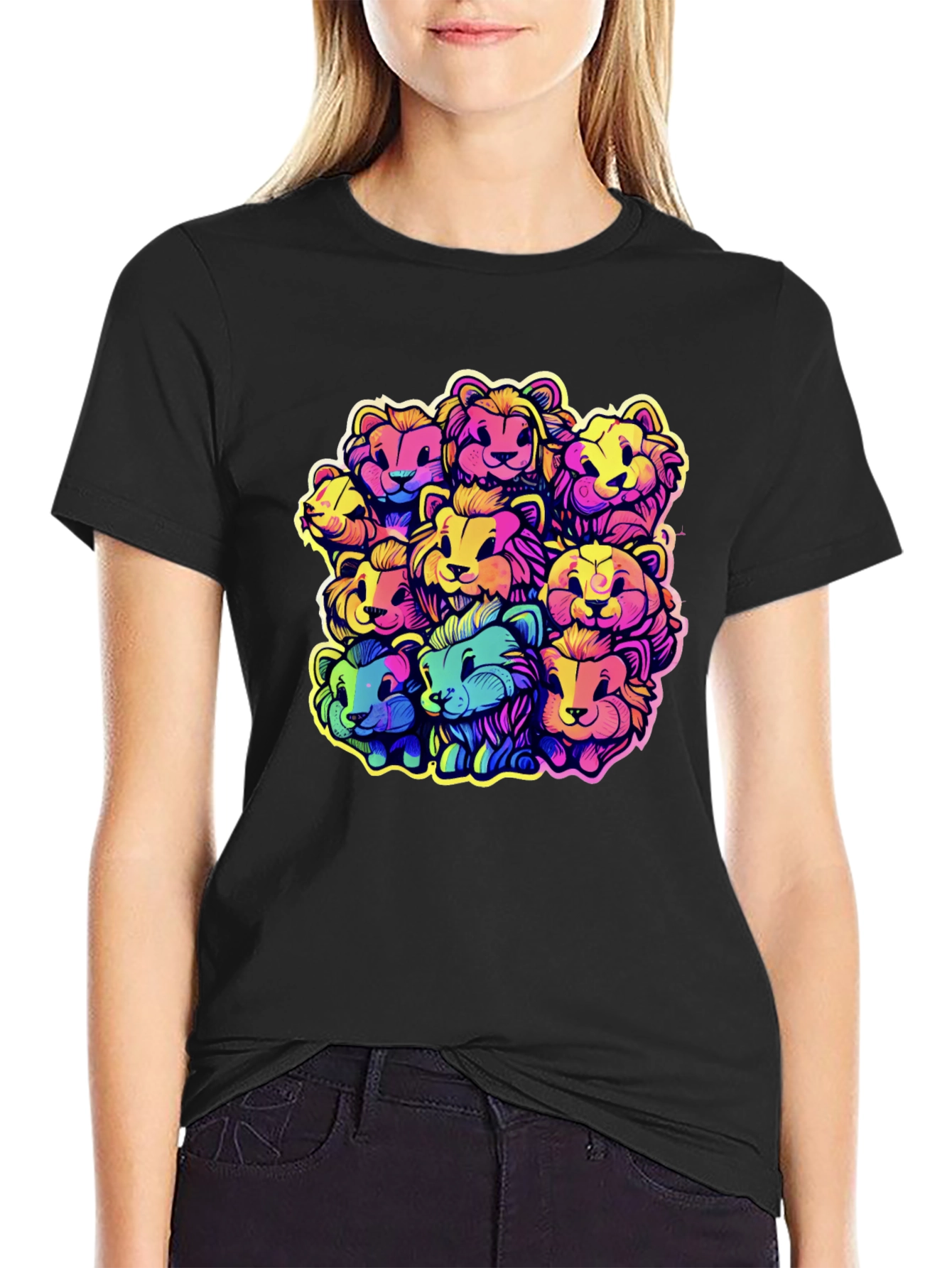 Black Rainbow Lions Graphic Tee - Bold & Fun Design view 2