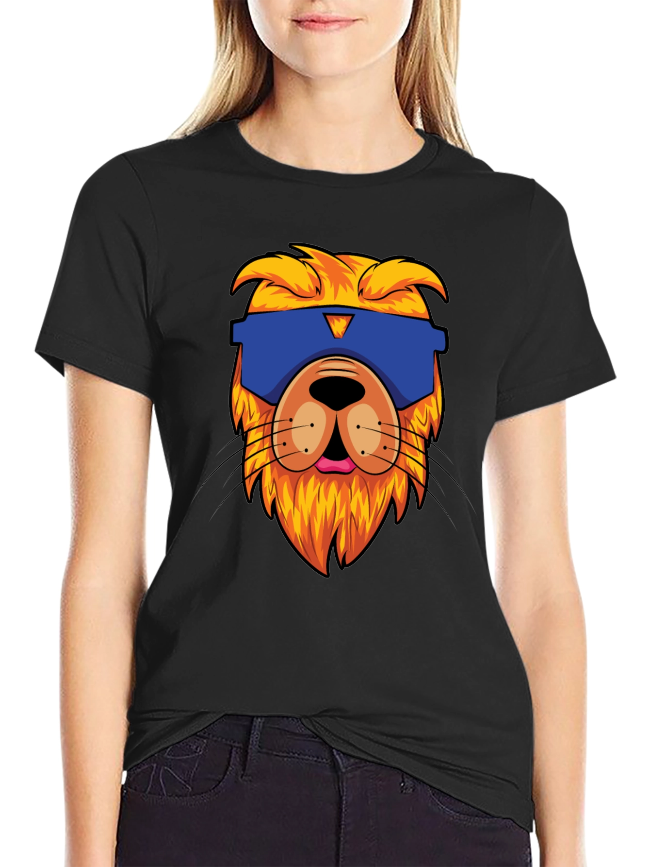 Black Cool Lion Graphic Black T-Shirt view 2