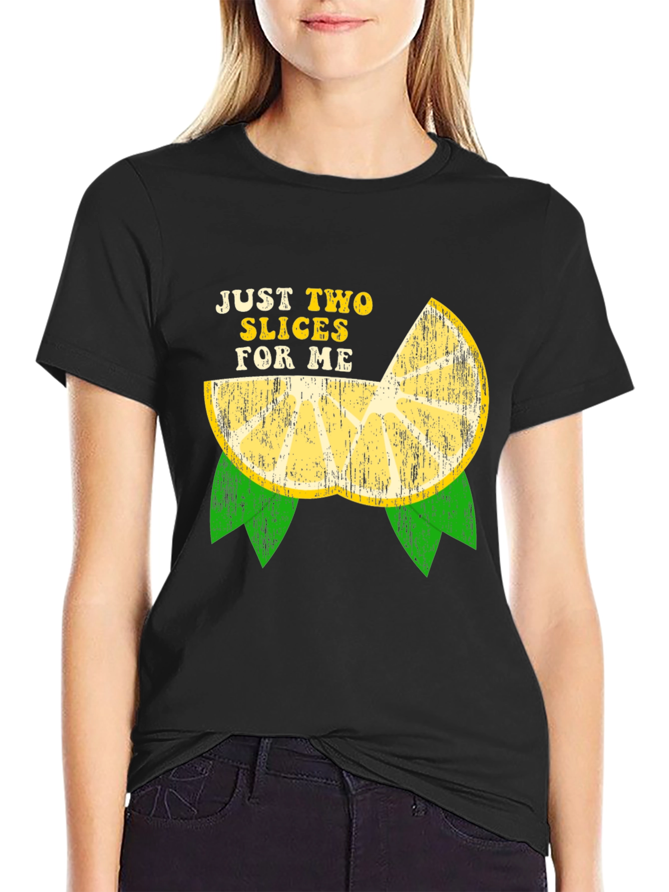 Black Just Two Slices For Me Funny Lemon Graphic T-Shirt view 2