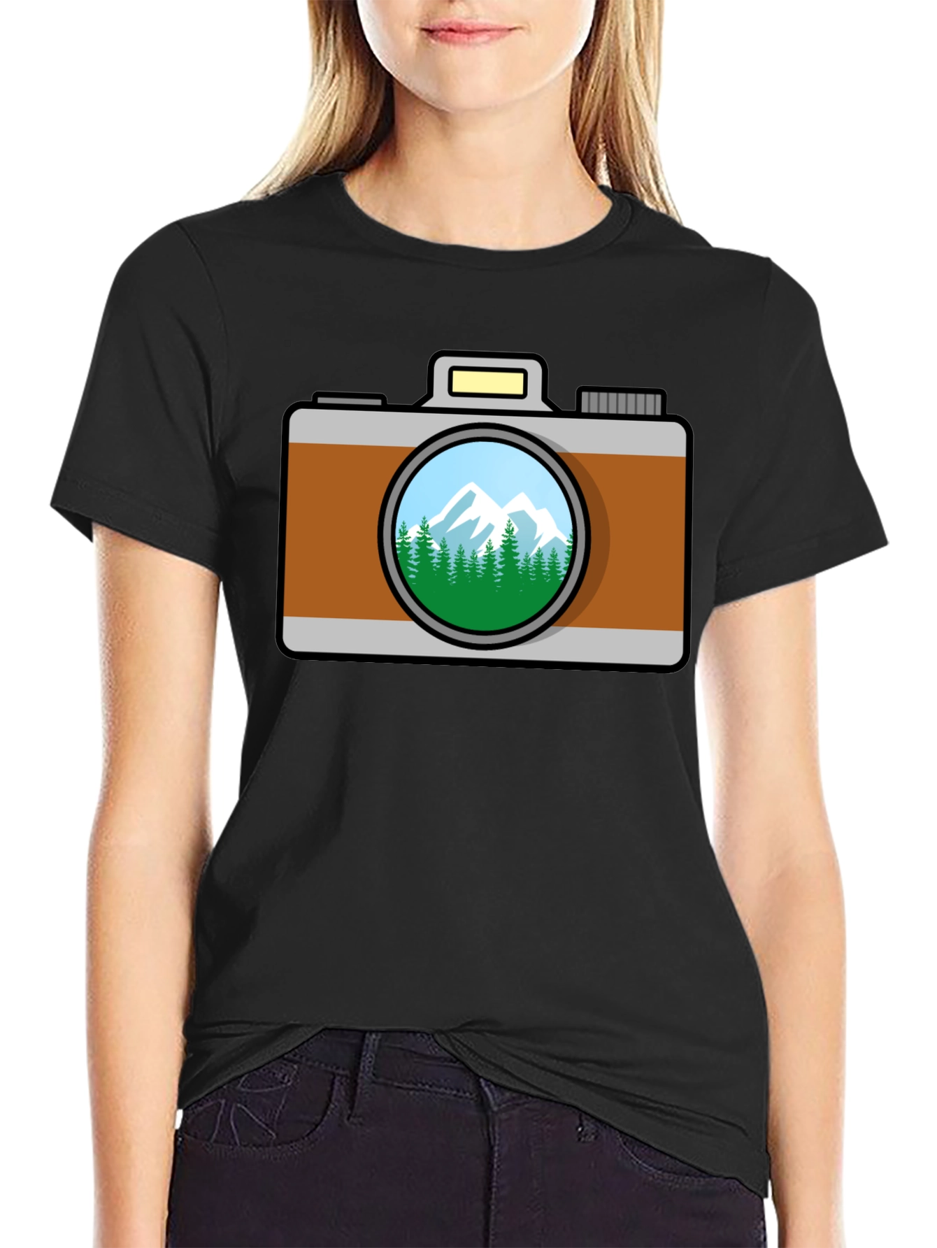 Black Camera Nature Scene T-Shirt - Black view 2